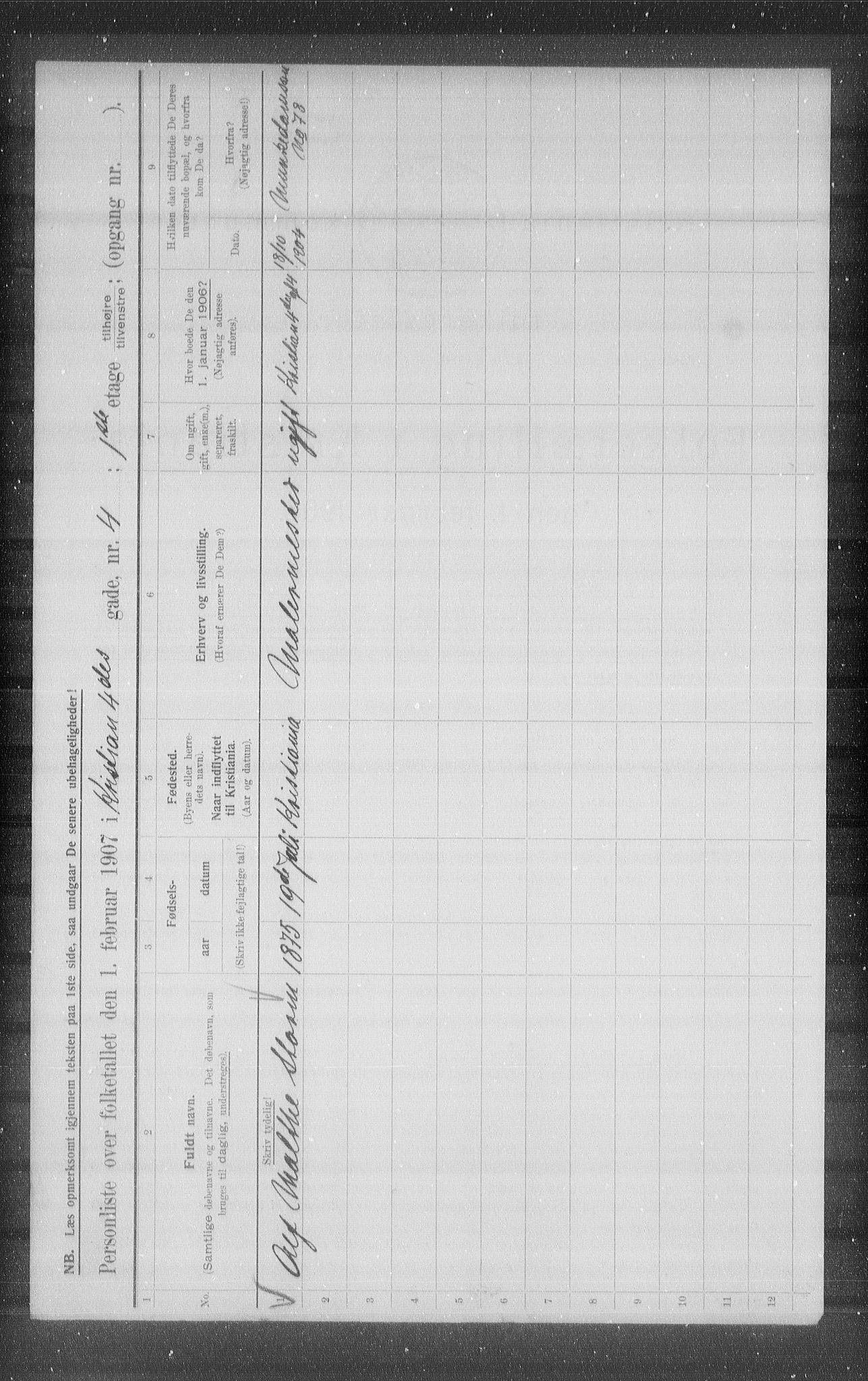 OBA, Municipal Census 1907 for Kristiania, 1907, p. 27512