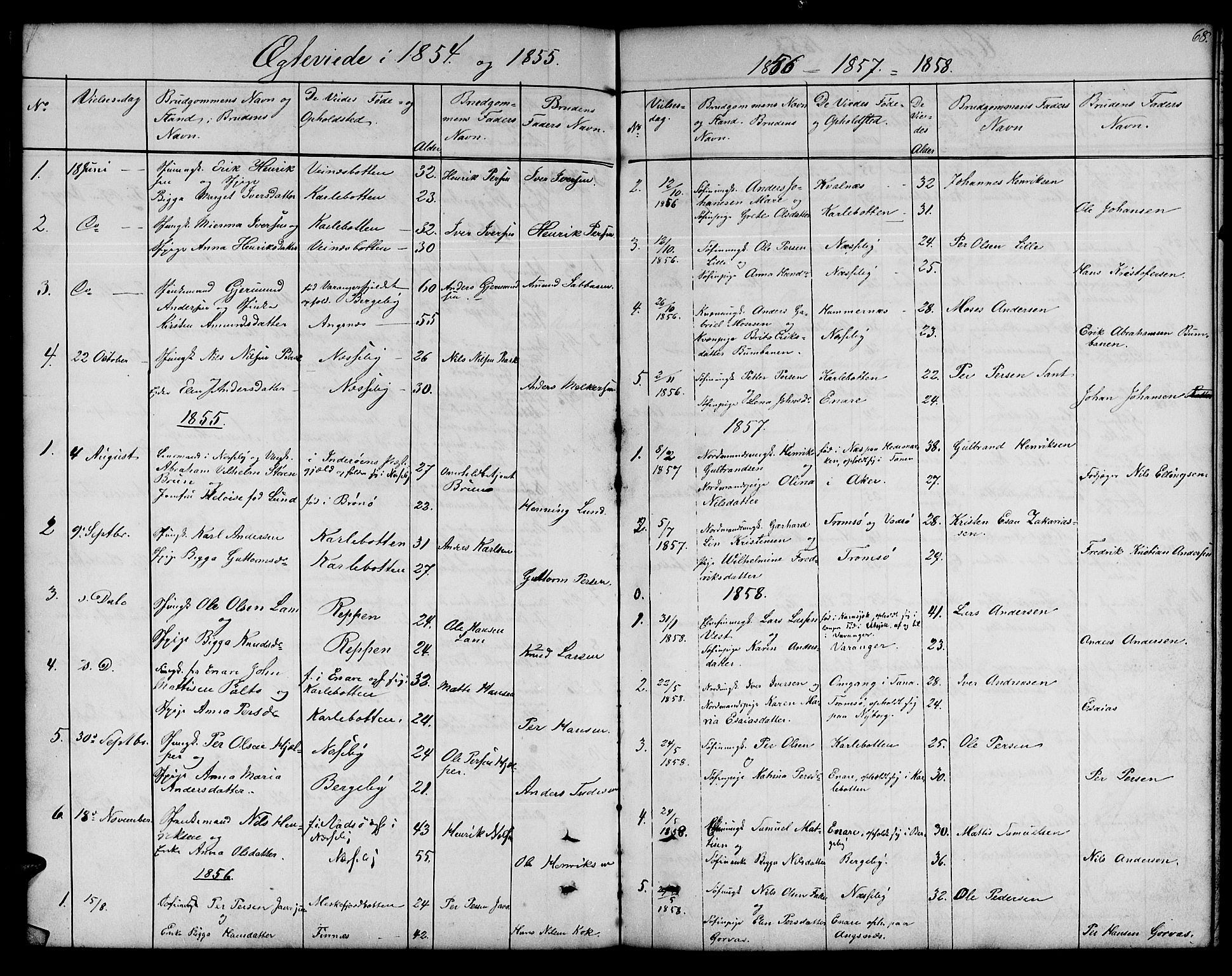 Nesseby sokneprestkontor, AV/SATØ-S-1330/H/Hb/L0001klokker: Parish register (copy) no. 1, 1844-1861, p. 68