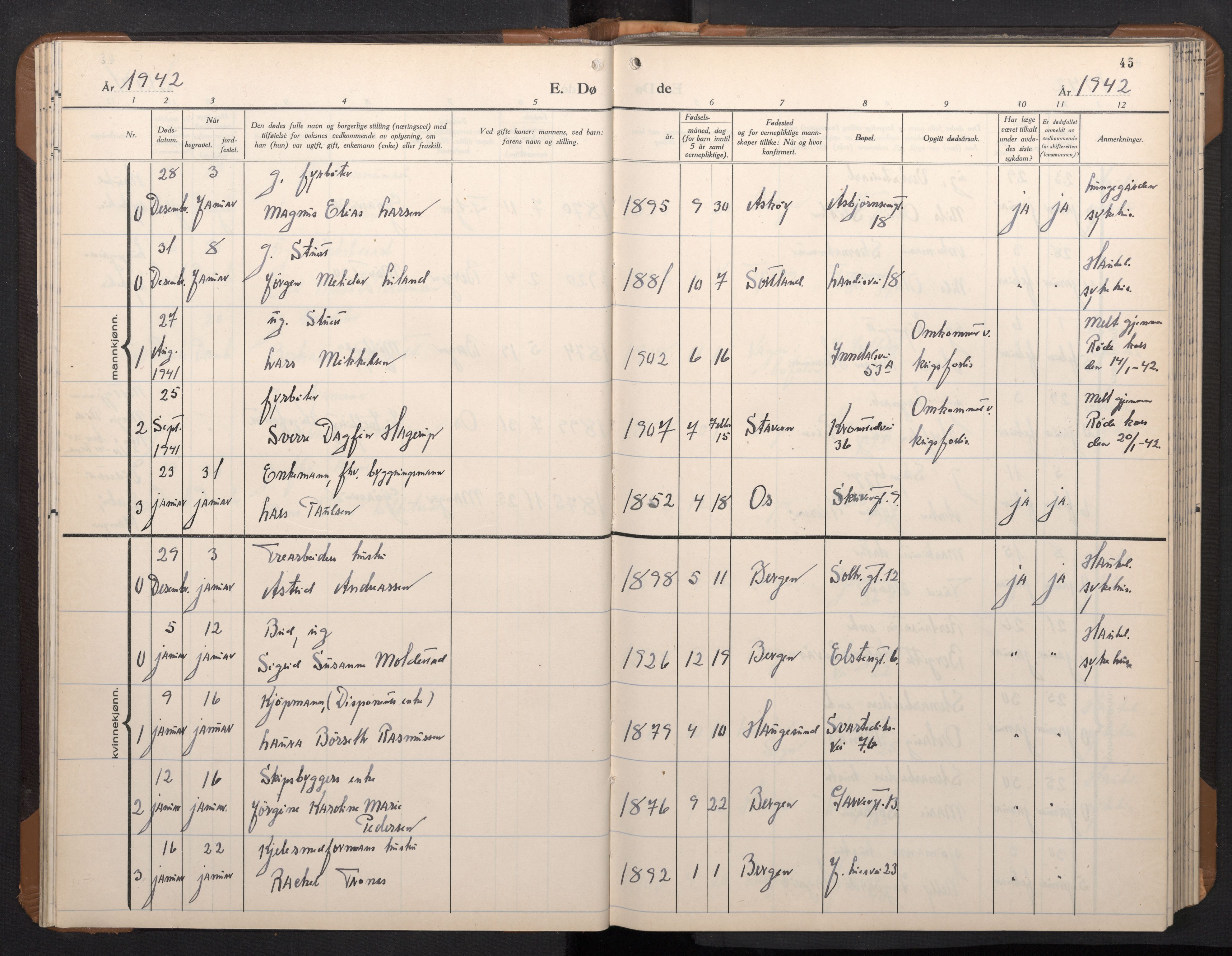 Årstad Sokneprestembete, AV/SAB-A-79301/H/Hab/L0026: Parish register (copy) no. D 3, 1940-1950, p. 44b-45a