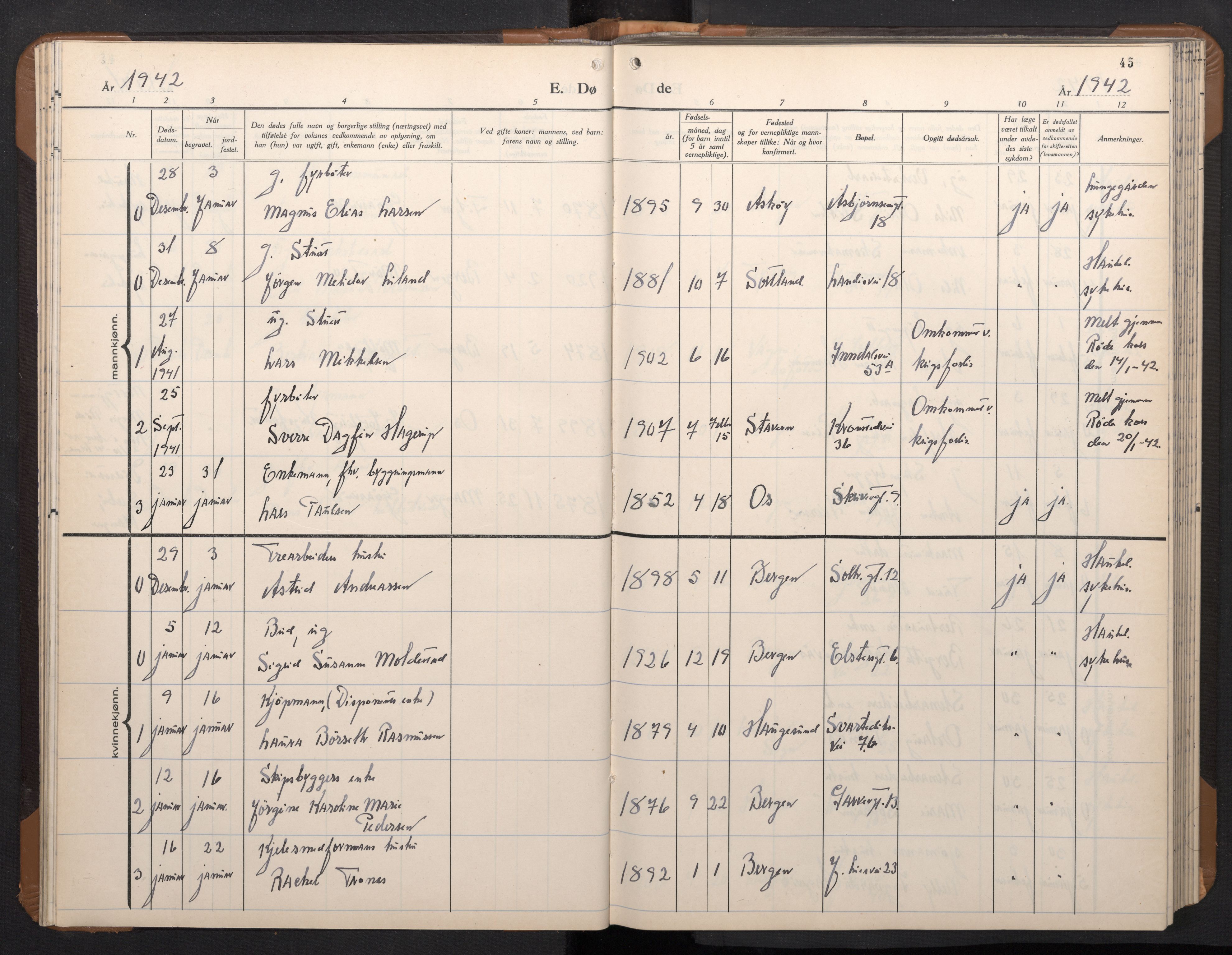 Årstad Sokneprestembete, SAB/A-79301/H/Hab/L0026: Parish register (copy) no. D 3, 1940-1950, p. 44b-45a