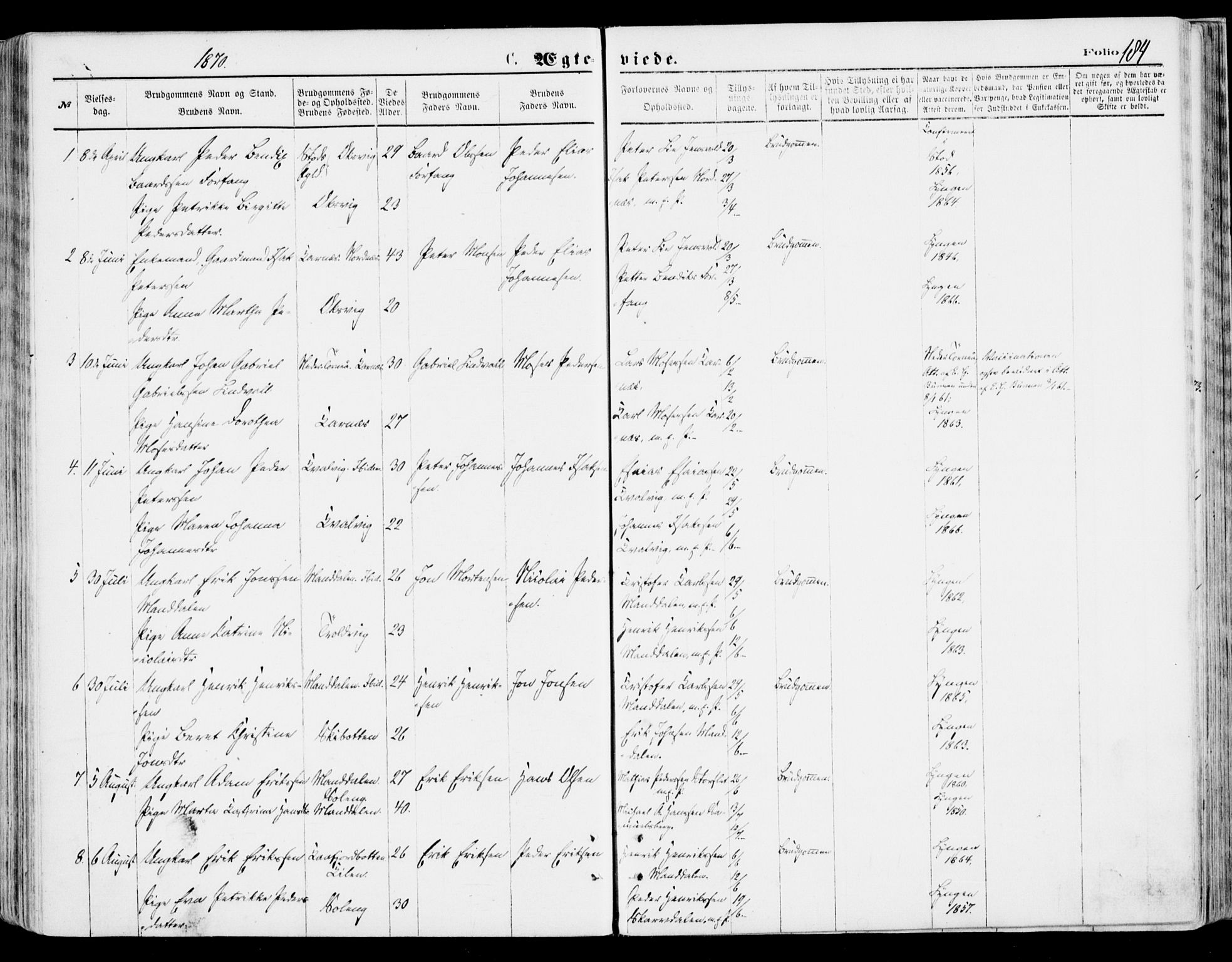 Lyngen sokneprestembete, AV/SATØ-S-1289/H/He/Hea/L0006kirke: Parish register (official) no. 6, 1870-1878, p. 184