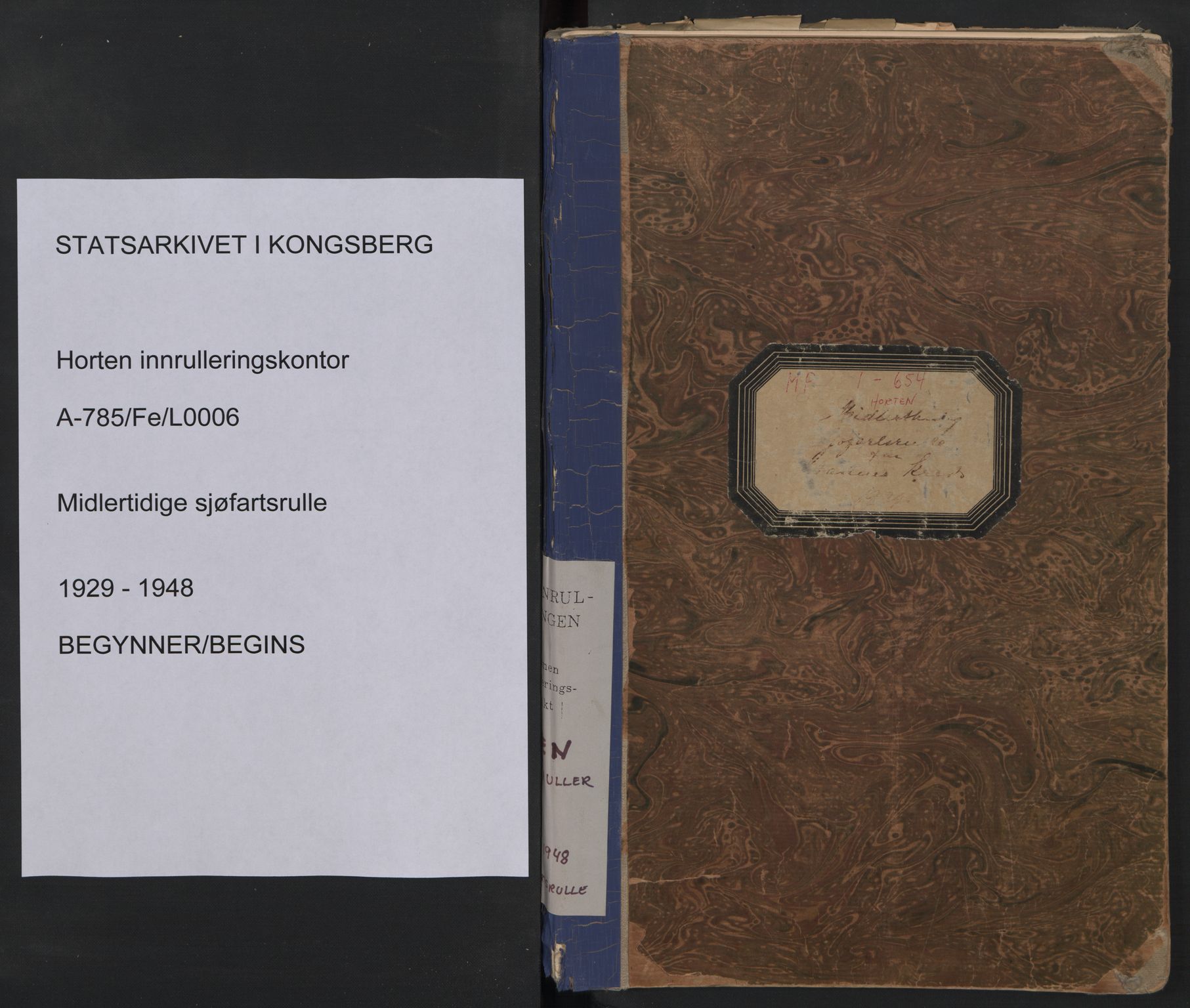 Horten innrulleringskontor, SAKO/A-785/F/Fe/L0006: Midlertidige sjøfartsrulle, 1929-1948, p. 1