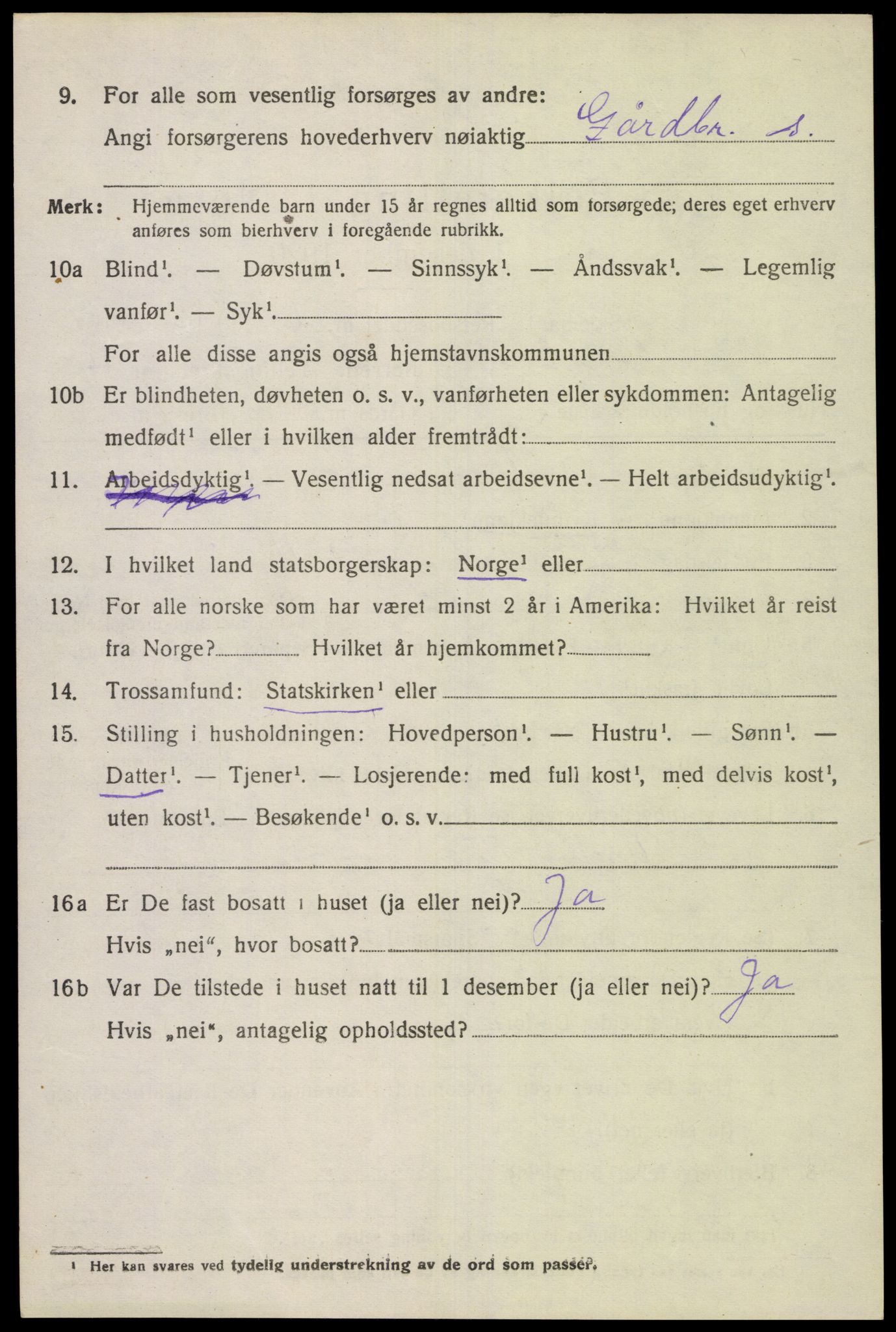 SAK, 1920 census for Tonstad, 1920, p. 1299