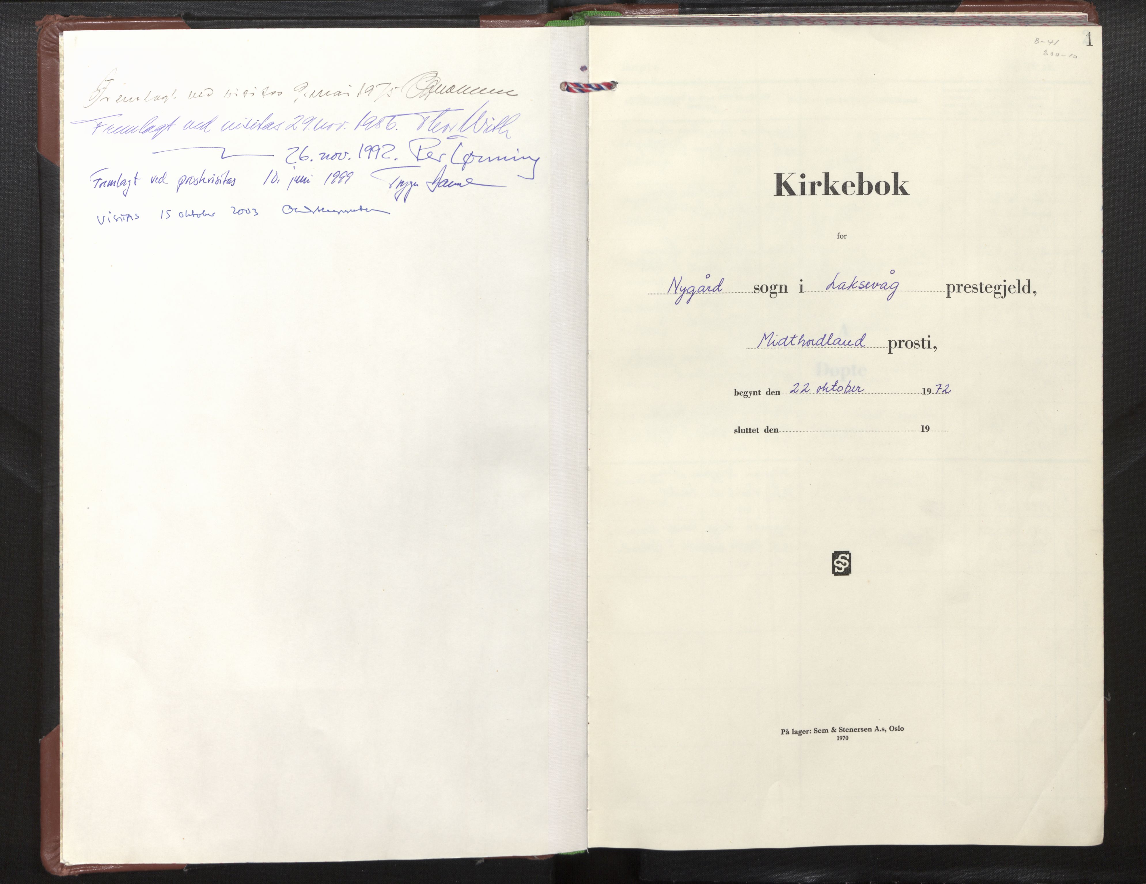 Laksevåg Sokneprestembete, AV/SAB-A-76501/H/Ha/Haa/Haai/L0001: Parish register (official) no. I 1, 1972-1995, p. 1