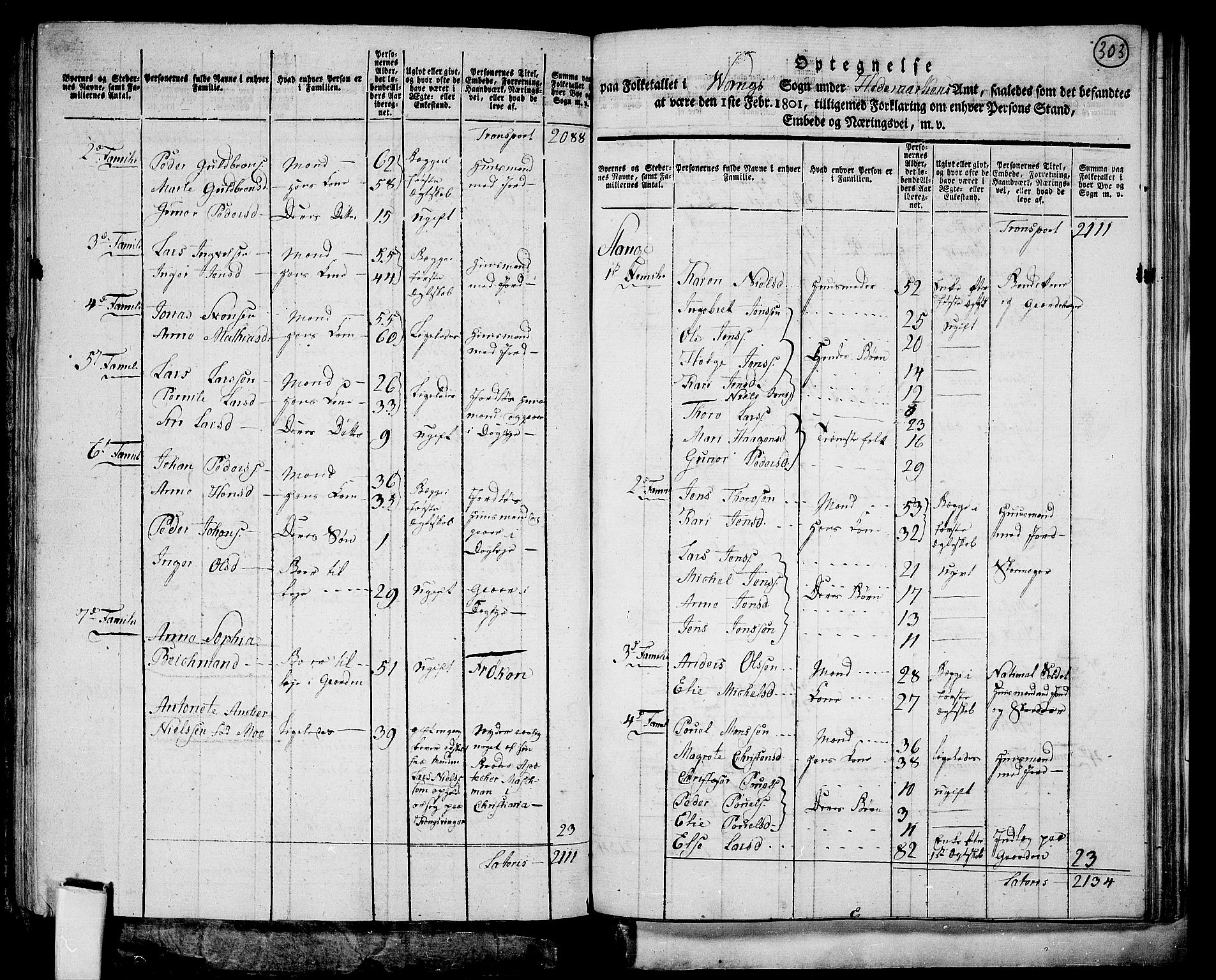 RA, 1801 census for 0414P Vang, 1801, p. 302b-303a
