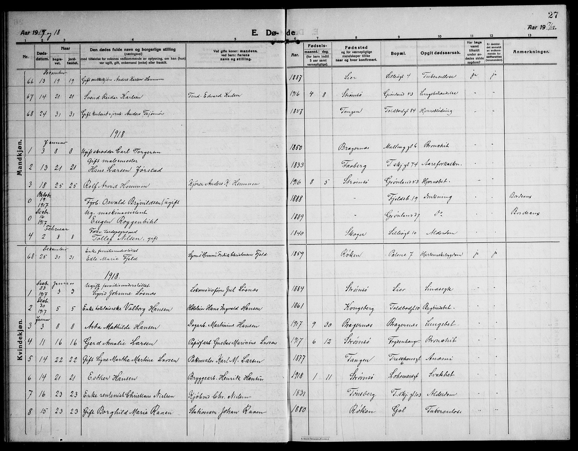Strømsø kirkebøker, SAKO/A-246/F/Fa/L0028: Parish register (official) no. I 29, 1914-1937, p. 27