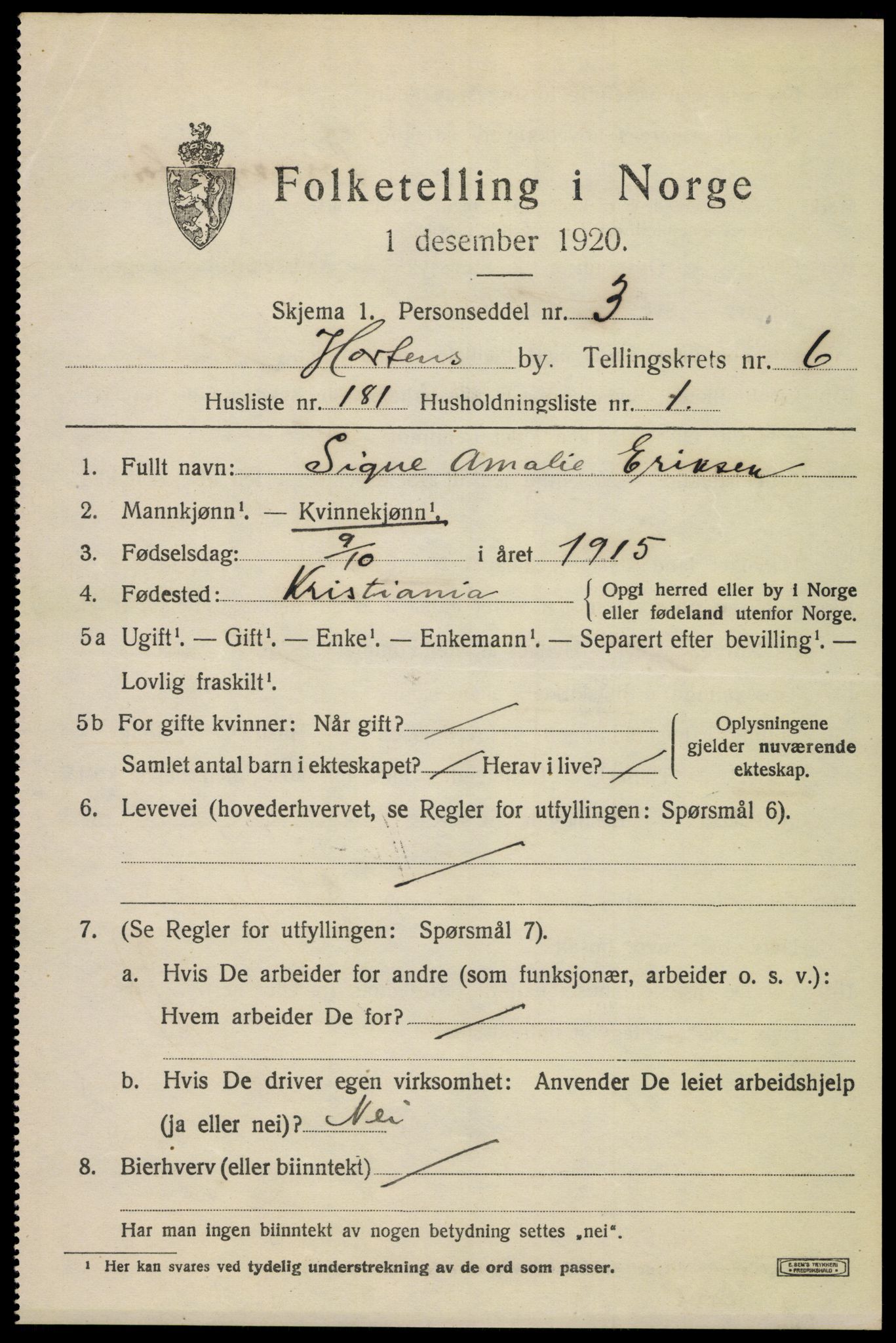 SAKO, 1920 census for Horten, 1920, p. 25453