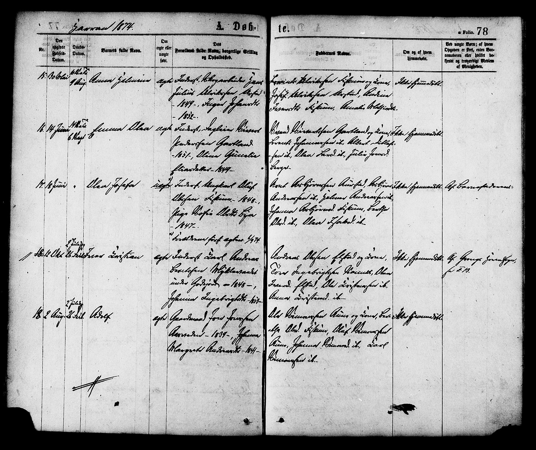 Ministerialprotokoller, klokkerbøker og fødselsregistre - Nord-Trøndelag, AV/SAT-A-1458/758/L0516: Parish register (official) no. 758A03 /3, 1869-1879, p. 78