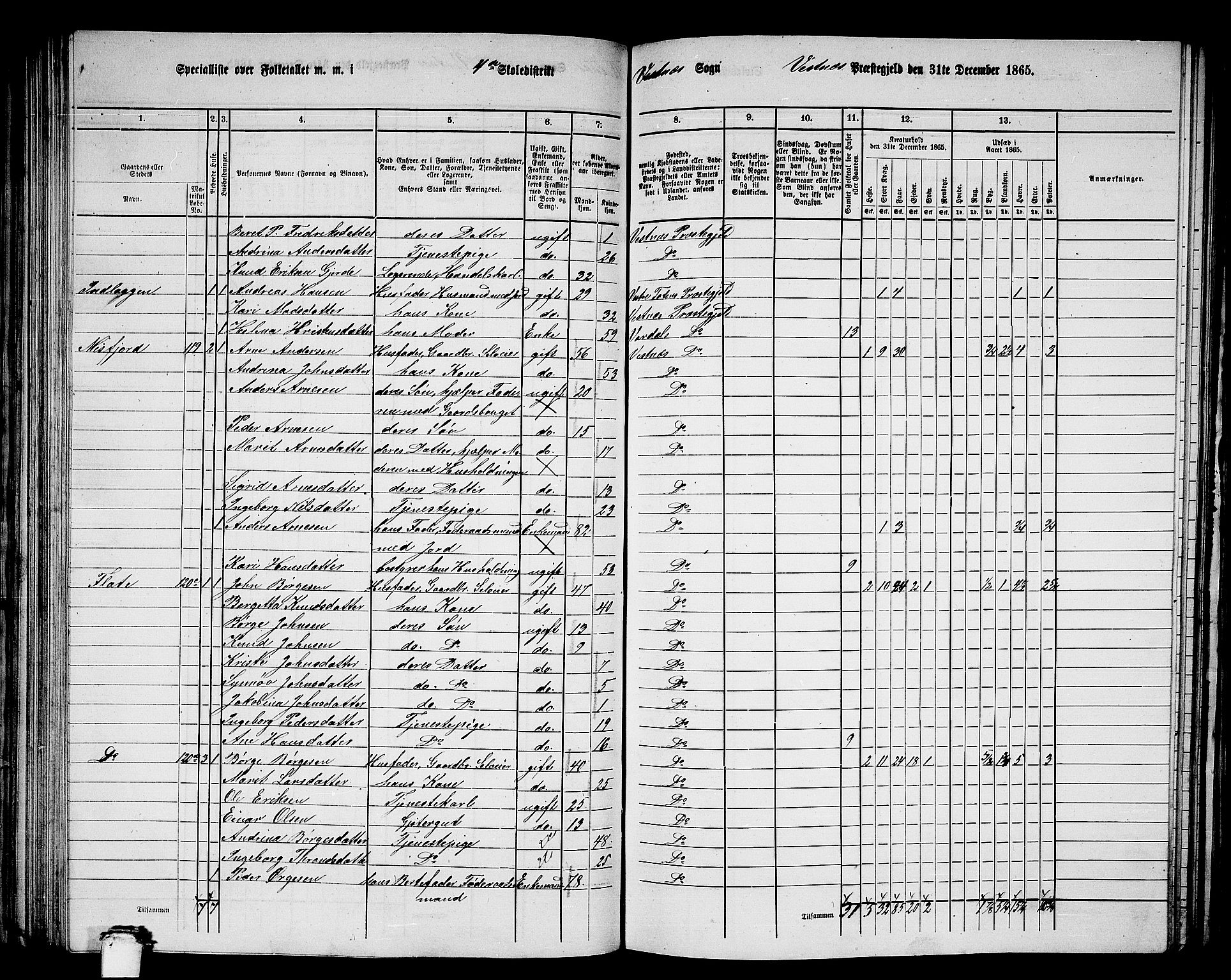 RA, 1865 census for Vestnes, 1865, p. 88