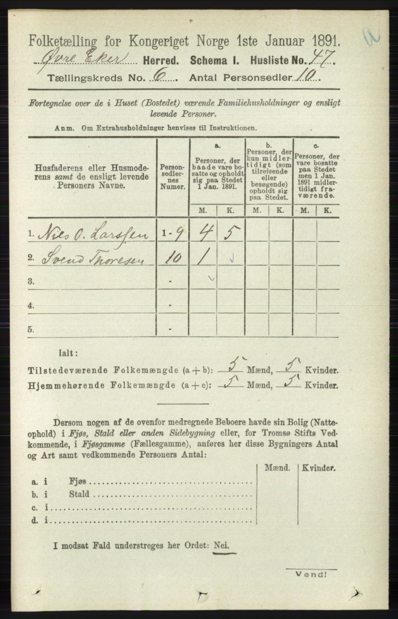 RA, 1891 census for 0624 Øvre Eiker, 1891, p. 2230