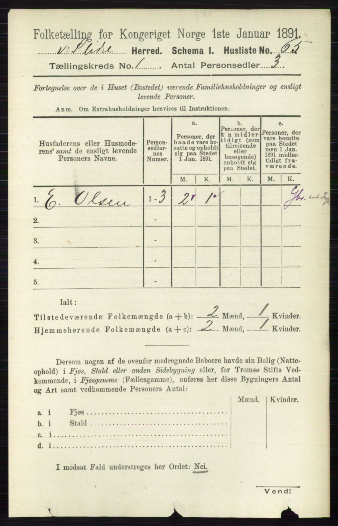 RA, 1891 census for 0543 Vestre Slidre, 1891, p. 94