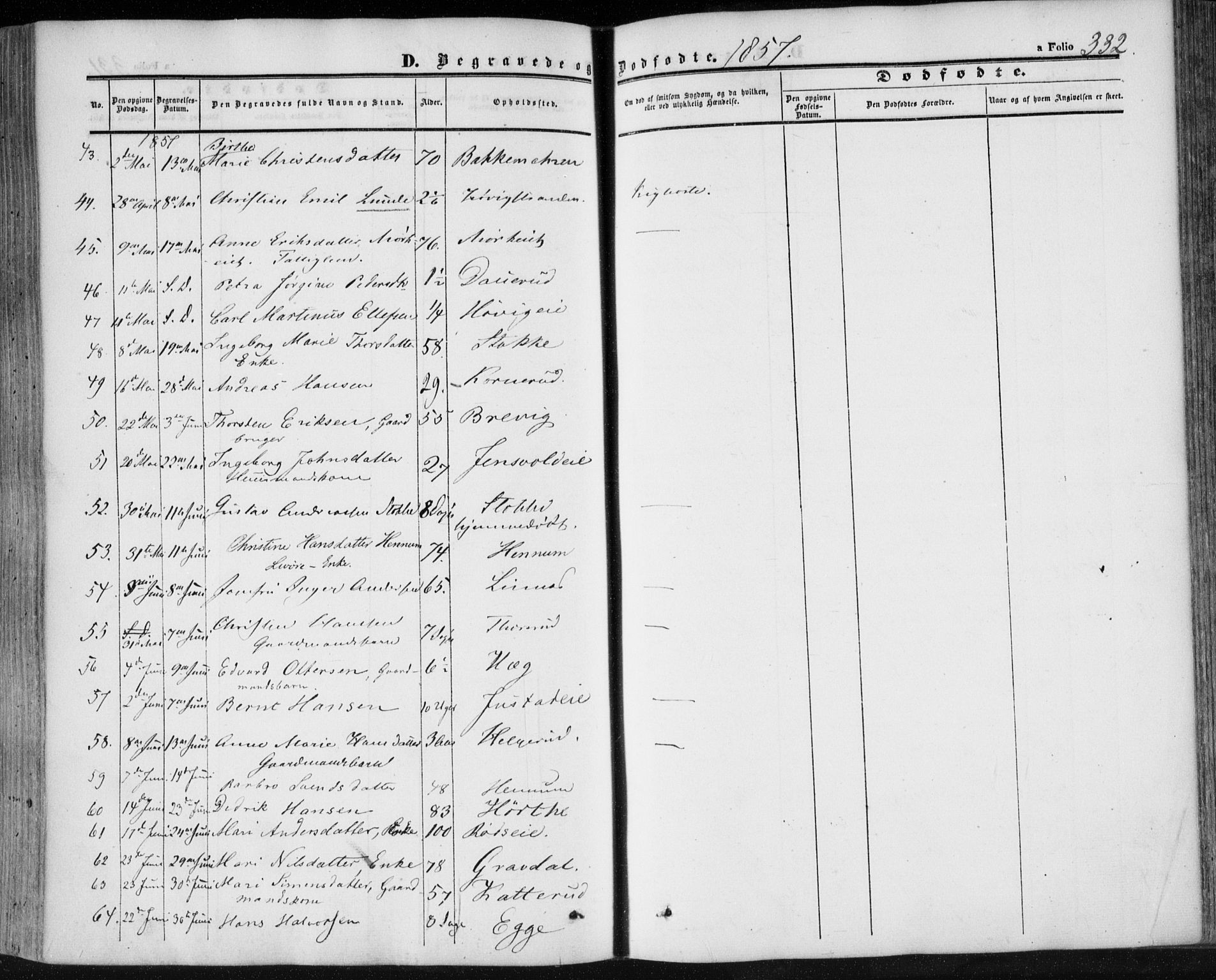 Lier kirkebøker, SAKO/A-230/F/Fa/L0012: Parish register (official) no. I 12, 1854-1864, p. 332