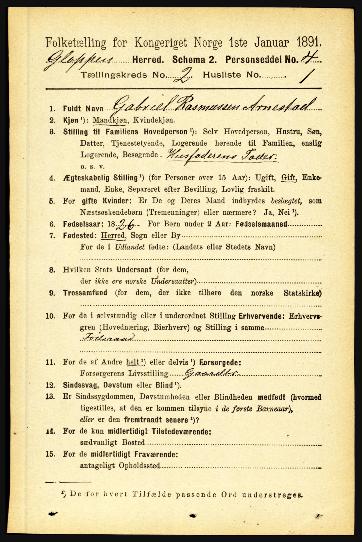 RA, 1891 census for 1445 Gloppen, 1891, p. 631