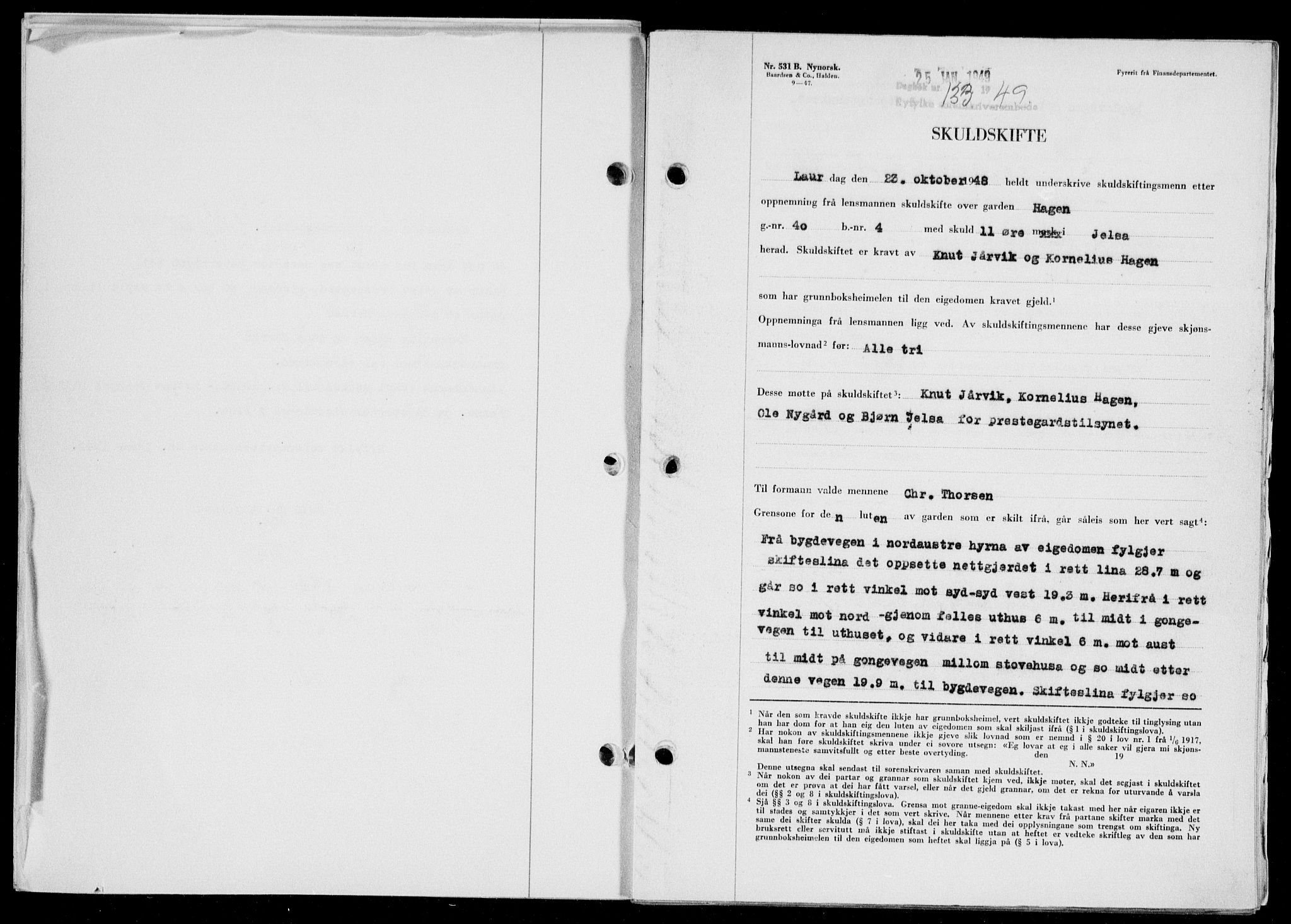 Ryfylke tingrett, AV/SAST-A-100055/001/II/IIB/L0104: Mortgage book no. 83, 1948-1949, Diary no: : 133/1949