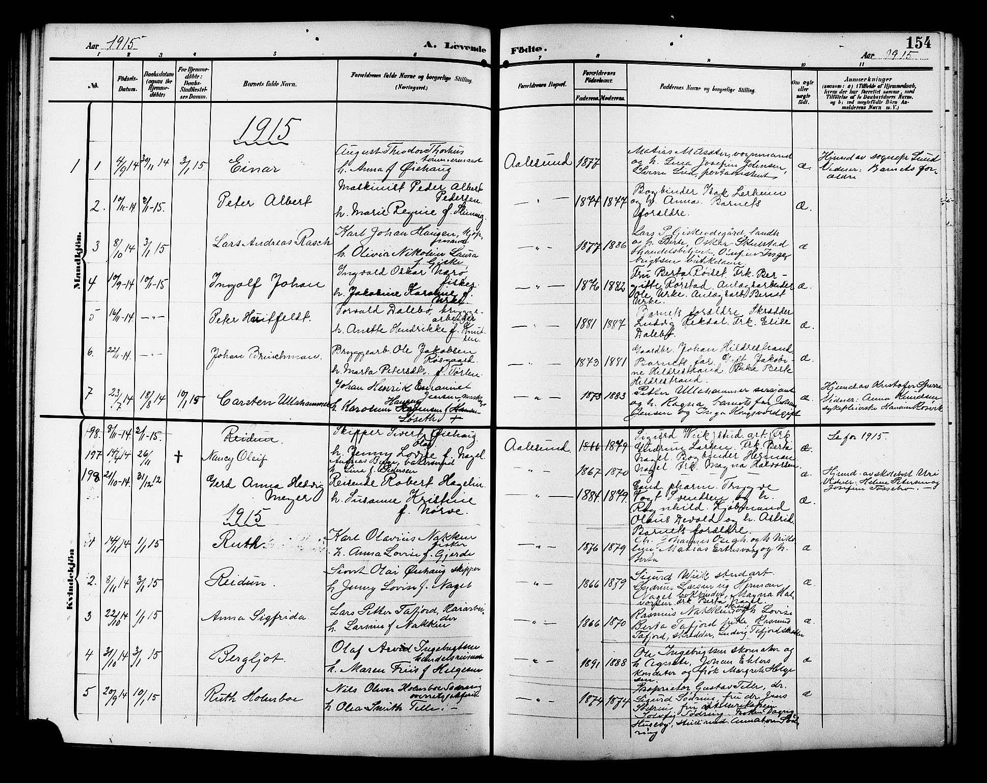 Ministerialprotokoller, klokkerbøker og fødselsregistre - Møre og Romsdal, AV/SAT-A-1454/529/L0471: Parish register (copy) no. 529C08, 1909-1921, p. 154