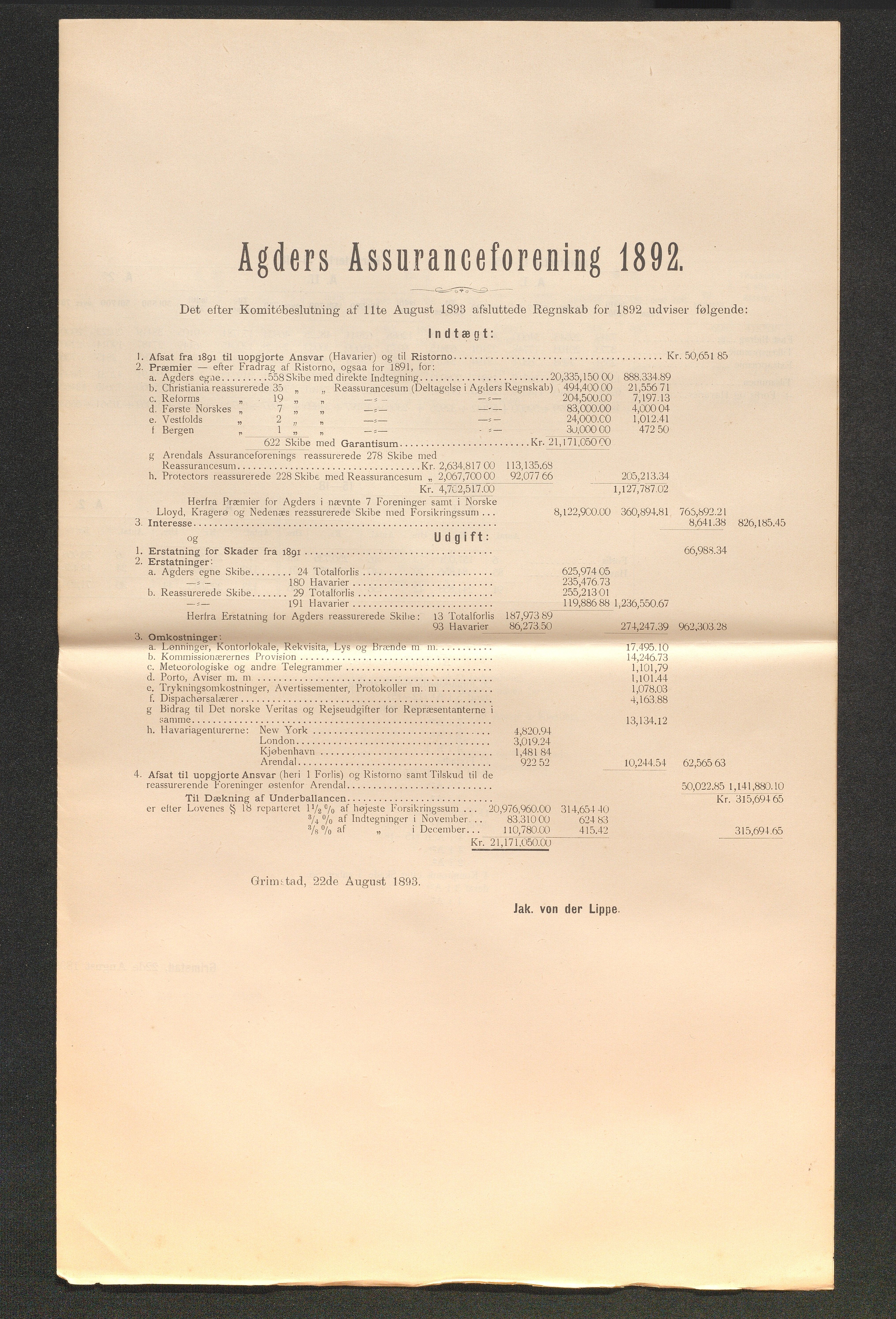 Agders Gjensidige Assuranceforening, AAKS/PA-1718/05/L0003: Regnskap, seilavdeling, pakkesak, 1890-1912