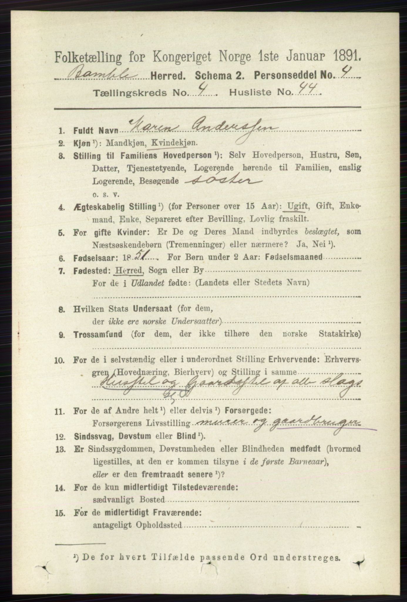 RA, 1891 census for 0814 Bamble, 1891, p. 2000