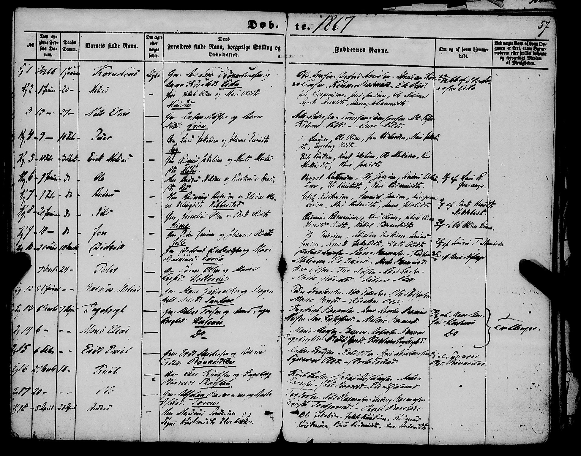 Gloppen sokneprestembete, AV/SAB-A-80101/H/Haa/Haaa/L0009: Parish register (official) no. A 9, 1855-1870, p. 57