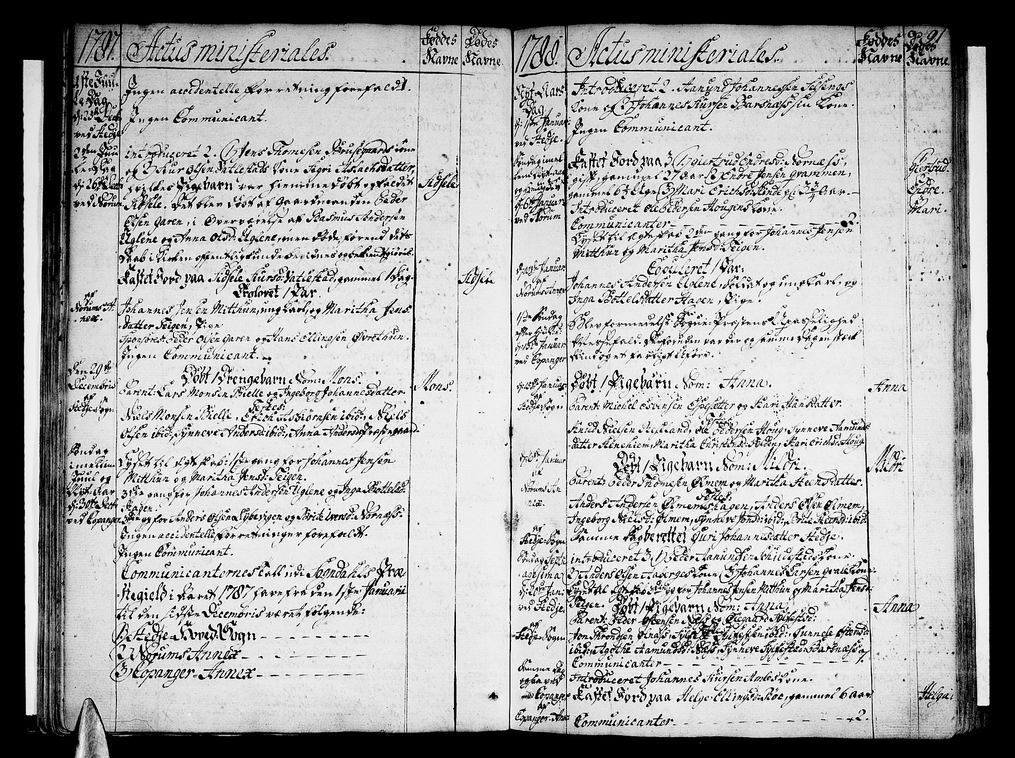 Sogndal sokneprestembete, SAB/A-81301/H/Haa/Haaa/L0007: Parish register (official) no. A 7, 1782-1795, p. 91
