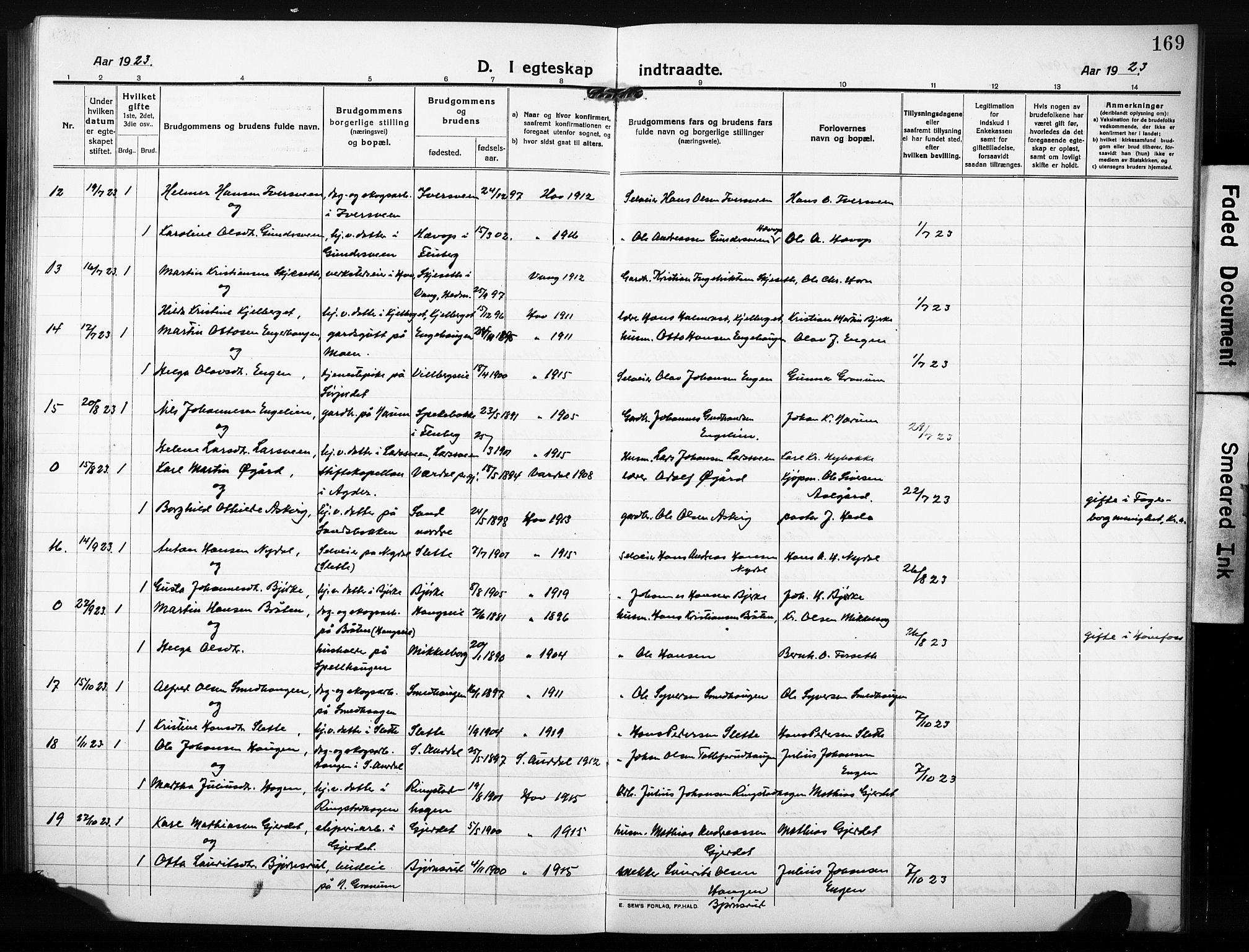 Søndre Land prestekontor, AV/SAH-PREST-122/L/L0007: Parish register (copy) no. 7, 1915-1932, p. 169