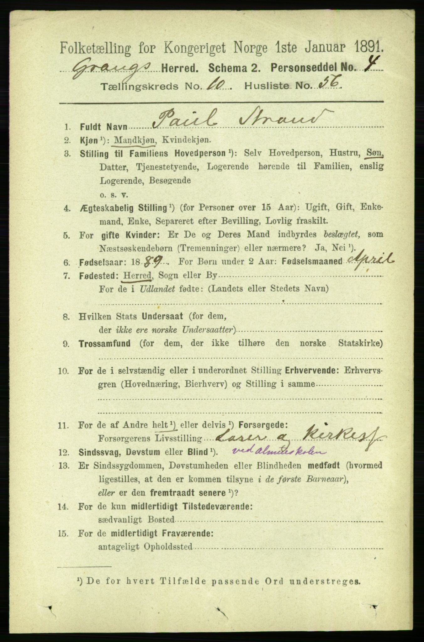 RA, 1891 census for 1742 Grong, 1891, p. 4022