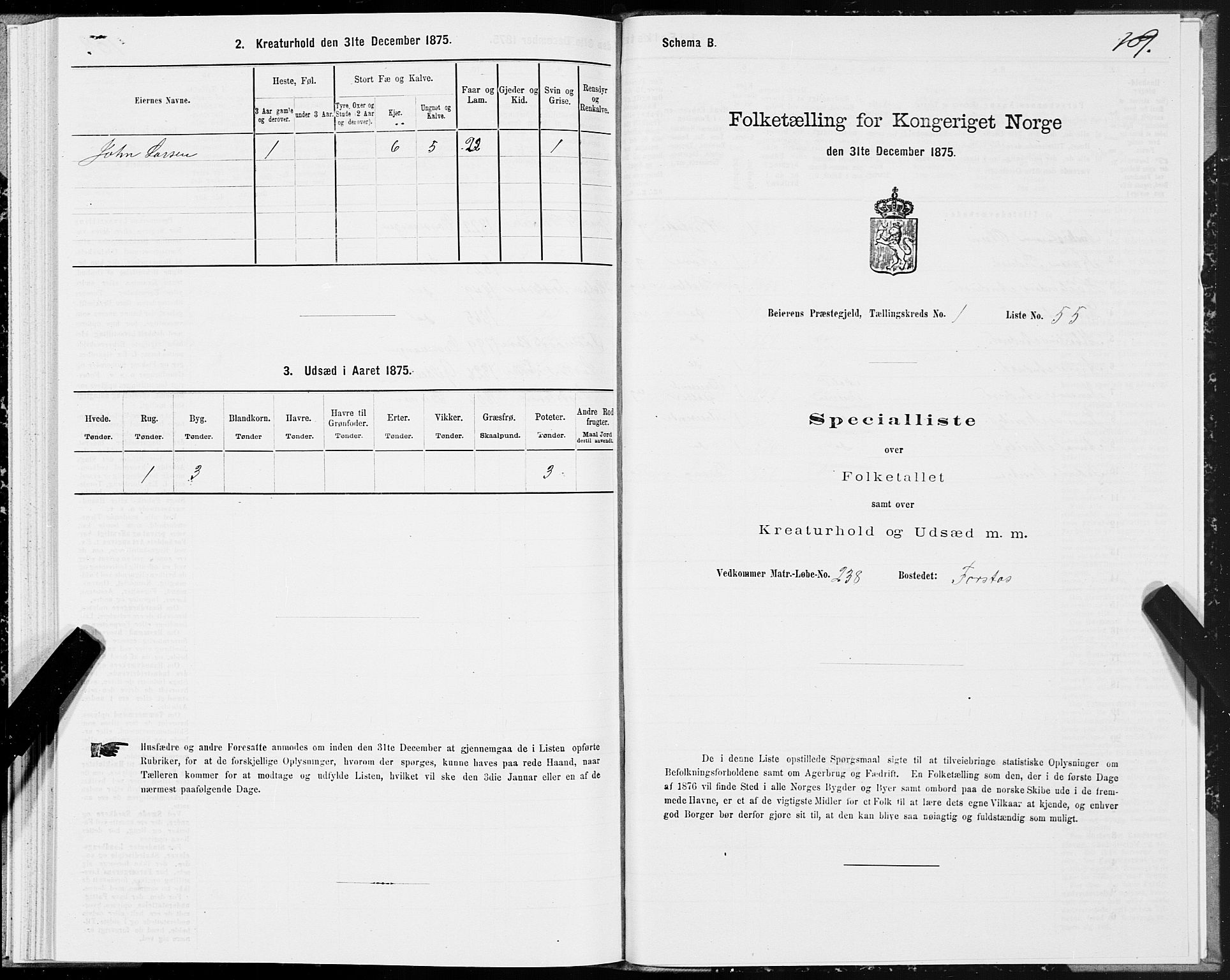 SAT, 1875 census for 1839P Beiarn, 1875, p. 1109