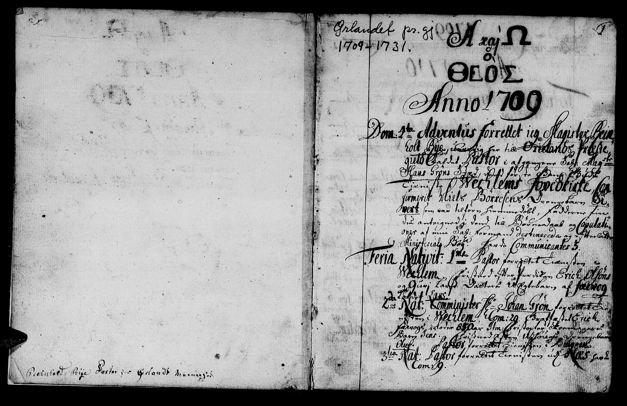 Ministerialprotokoller, klokkerbøker og fødselsregistre - Sør-Trøndelag, AV/SAT-A-1456/659/L0731: Parish register (official) no. 659A01, 1709-1731, p. 0-1