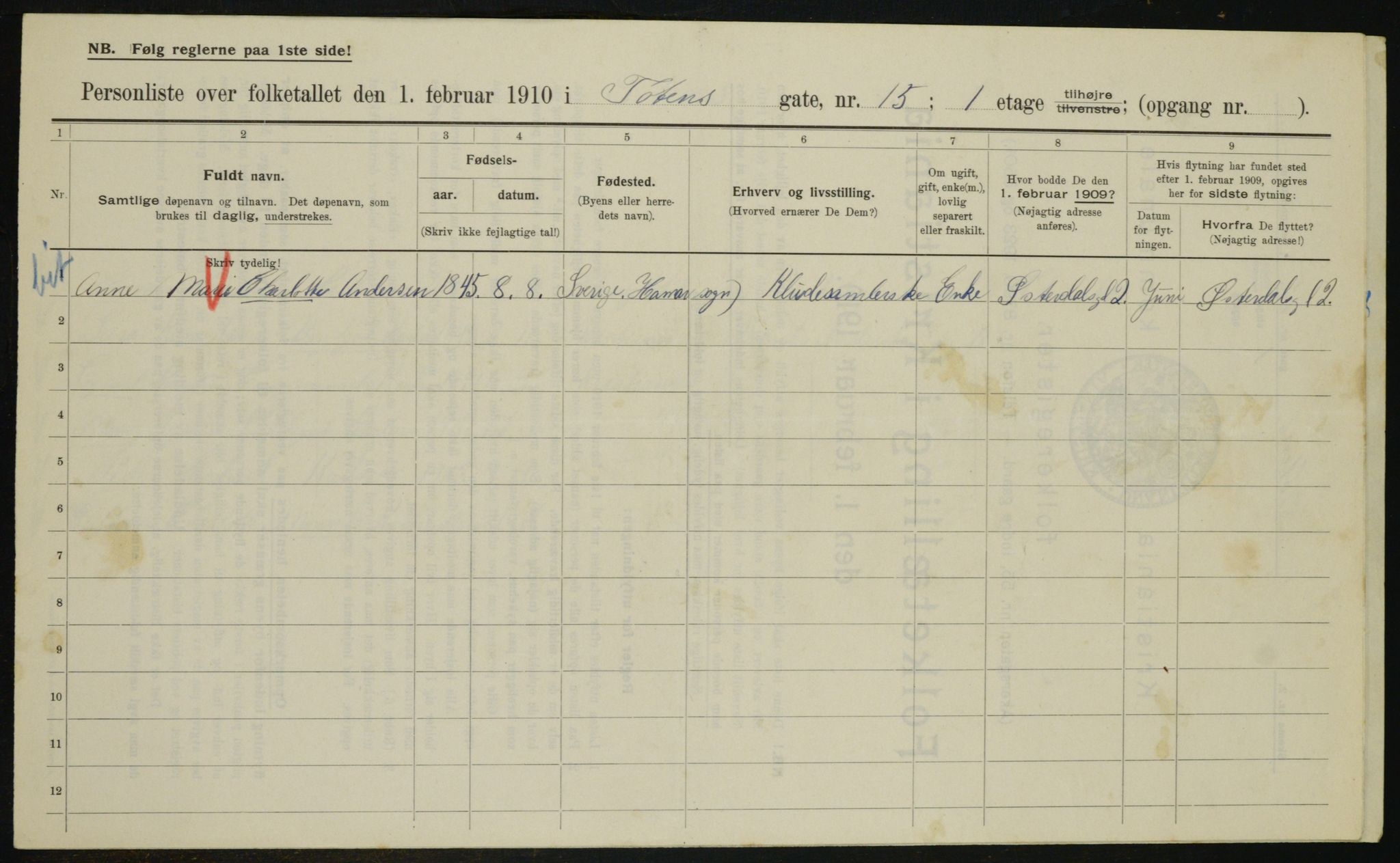 OBA, Municipal Census 1910 for Kristiania, 1910, p. 109684