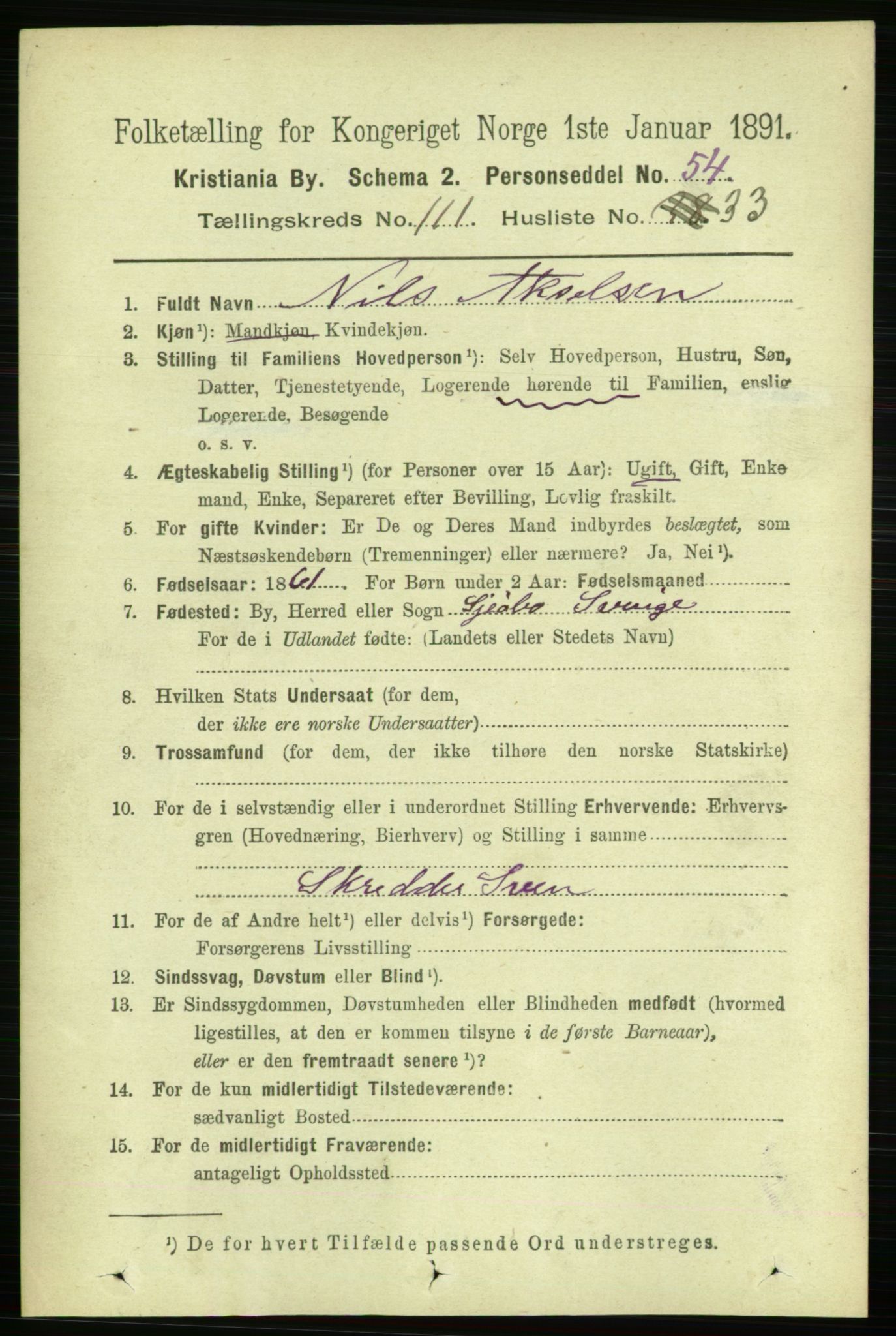 RA, 1891 census for 0301 Kristiania, 1891, p. 58845