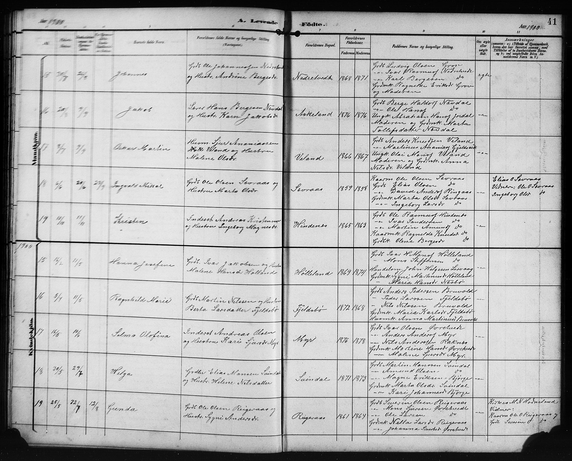 Lindås Sokneprestembete, SAB/A-76701/H/Hab: Parish register (copy) no. E 3, 1892-1905, p. 41