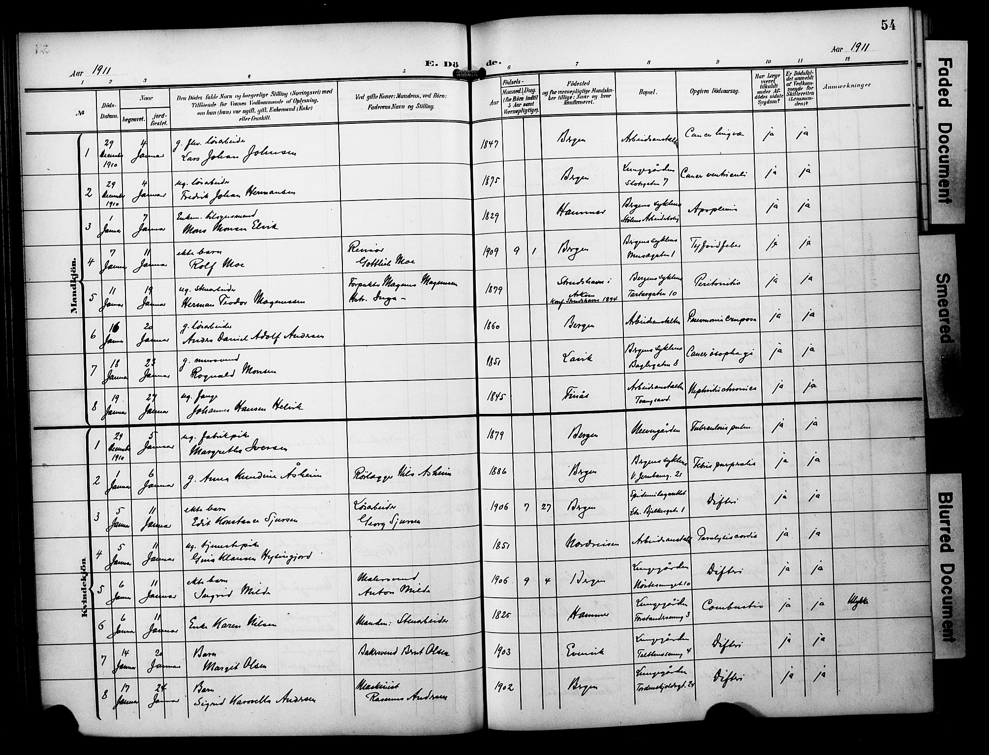 Bergen kommunale pleiehjem - stiftelsespresten, AV/SAB-A-100281: Parish register (official) no. A 6, 1908-1920, p. 54