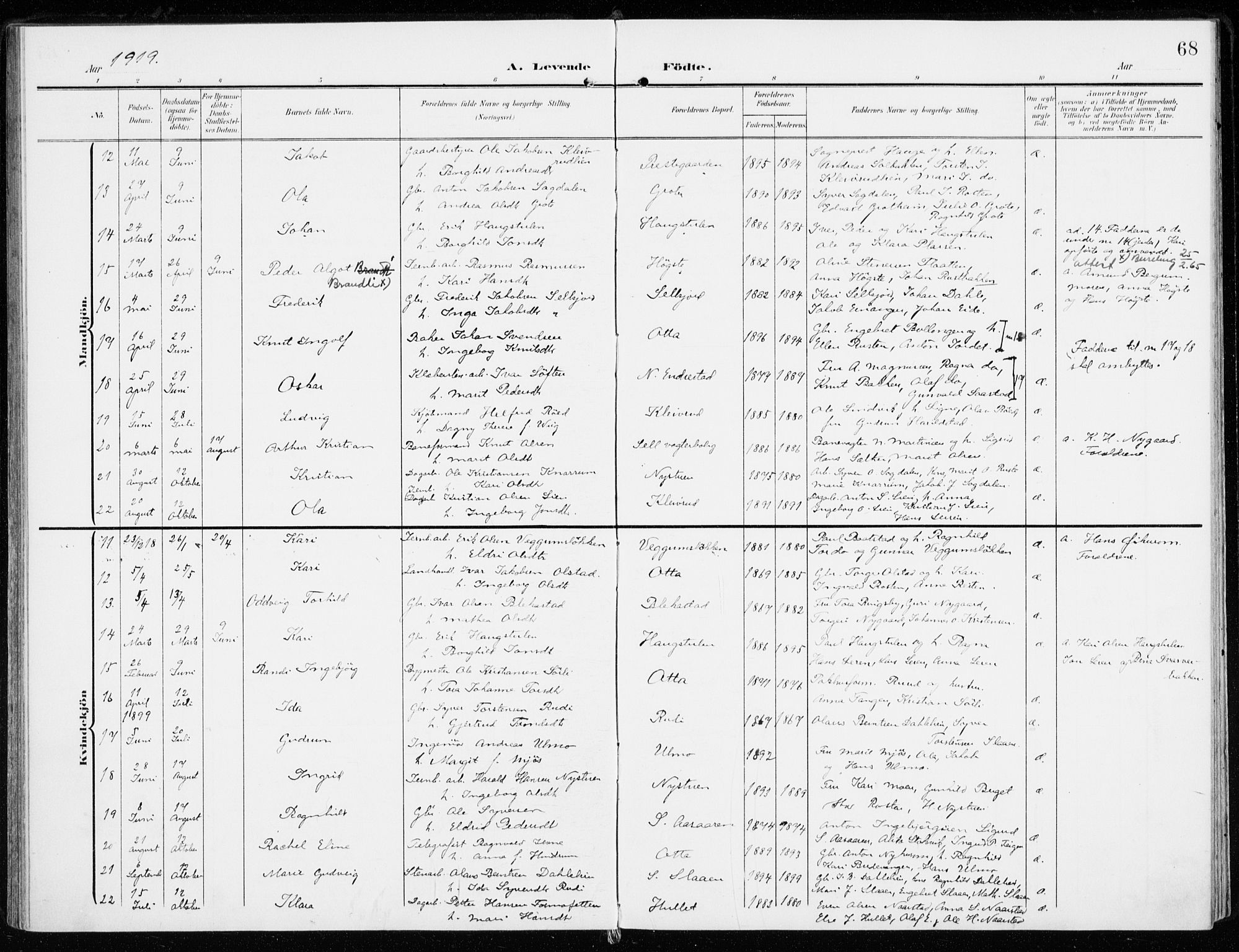 Sel prestekontor, AV/SAH-PREST-074/H/Ha/Haa/L0002: Parish register (official) no. 2, 1905-1919, p. 68