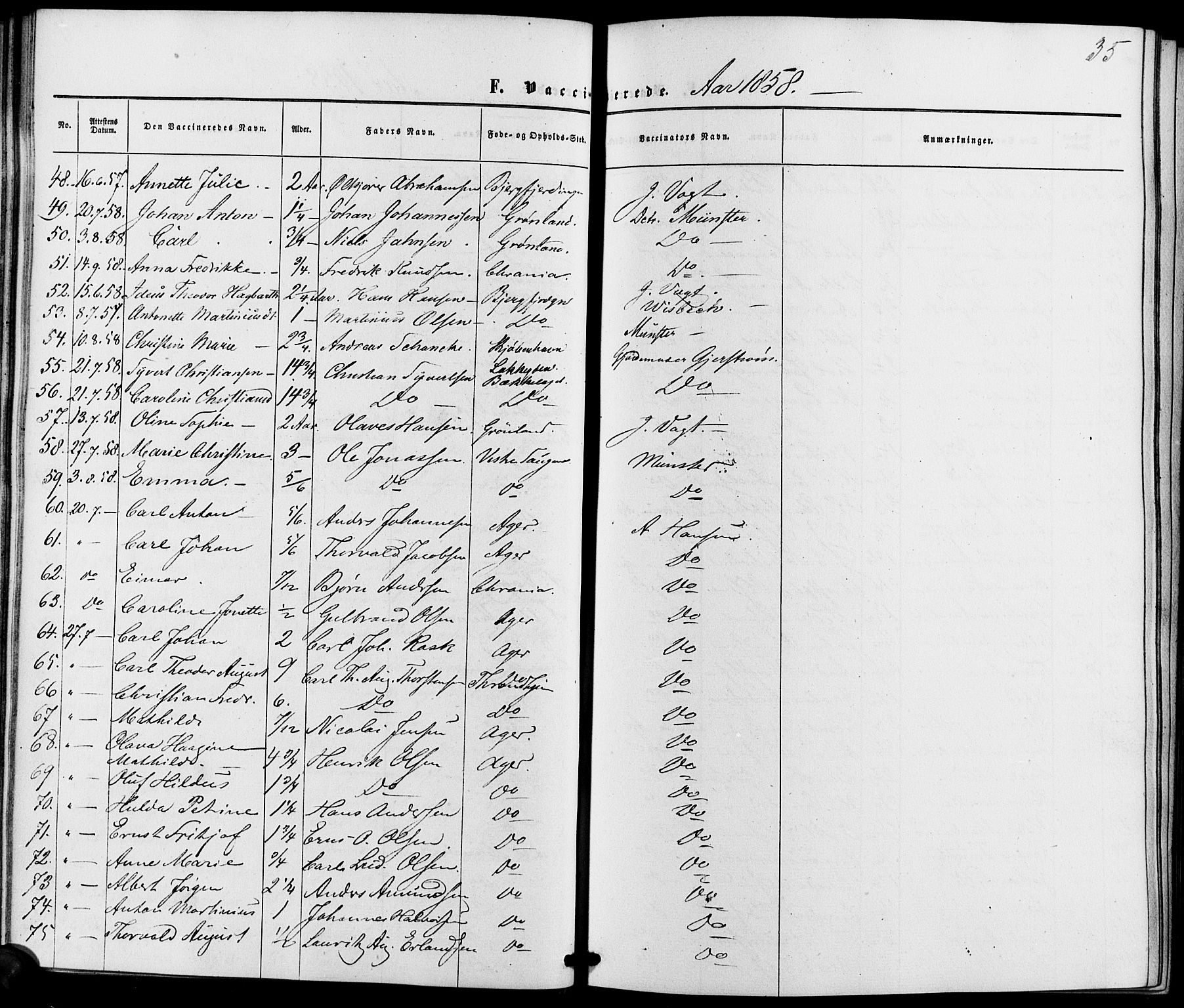 Vestre Aker prestekontor Kirkebøker, AV/SAO-A-10025/K/Ka/L0001: Vaccination register no. 1, 1857-1867, p. 35