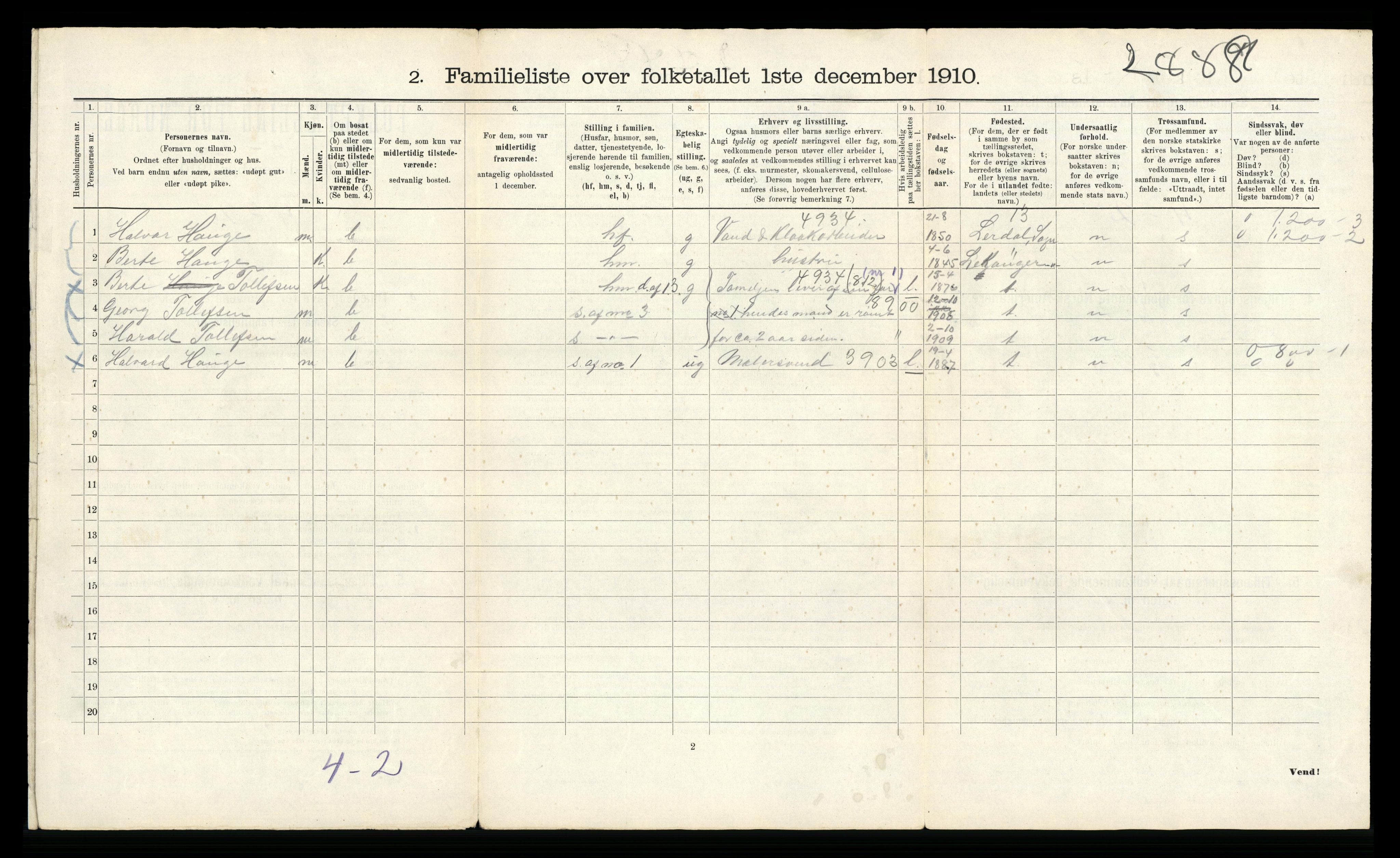 RA, 1910 census for Bergen, 1910, p. 15650