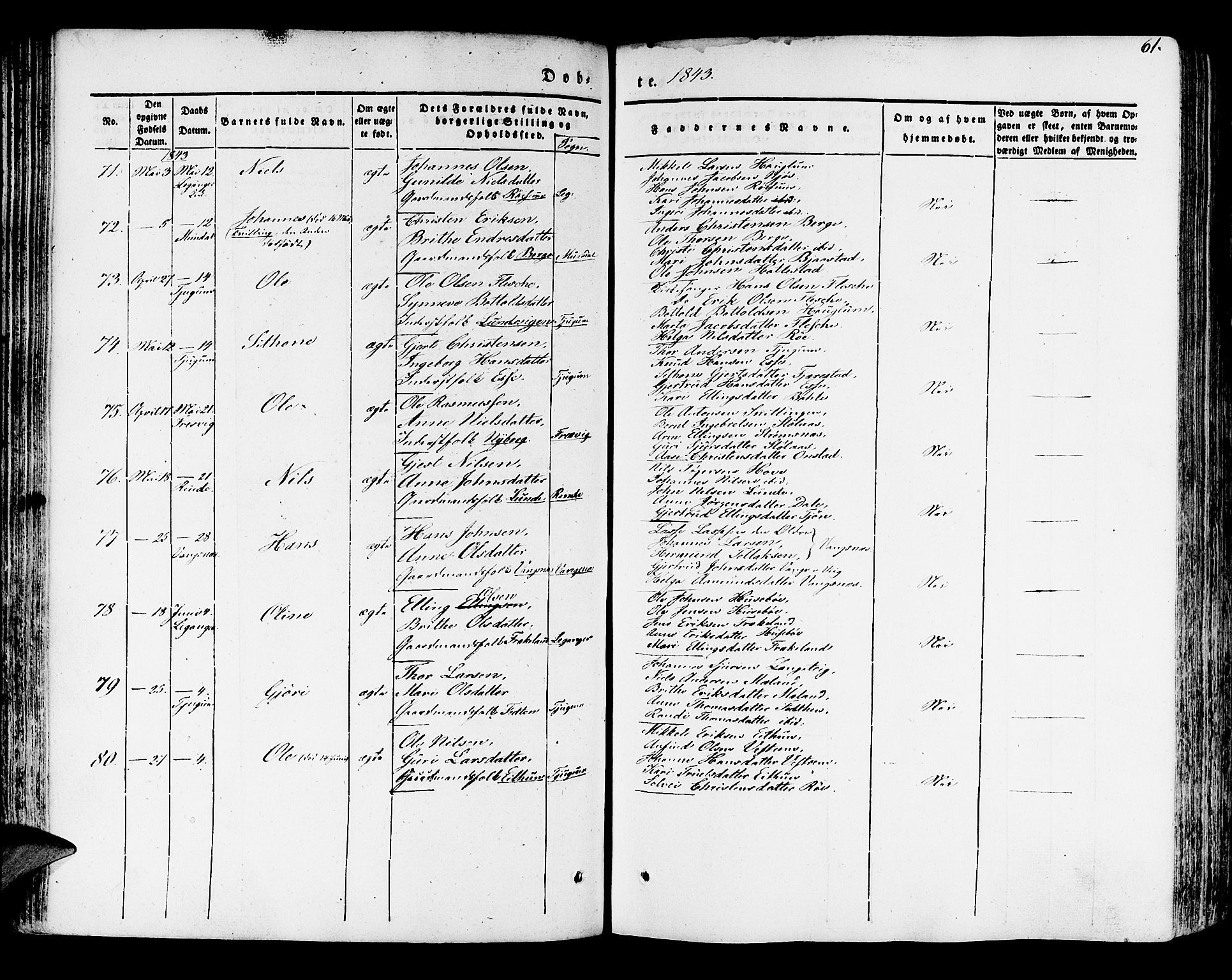 Leikanger sokneprestembete, AV/SAB-A-81001/H/Haa/Haaa/L0007: Parish register (official) no. A 7, 1838-1851, p. 61