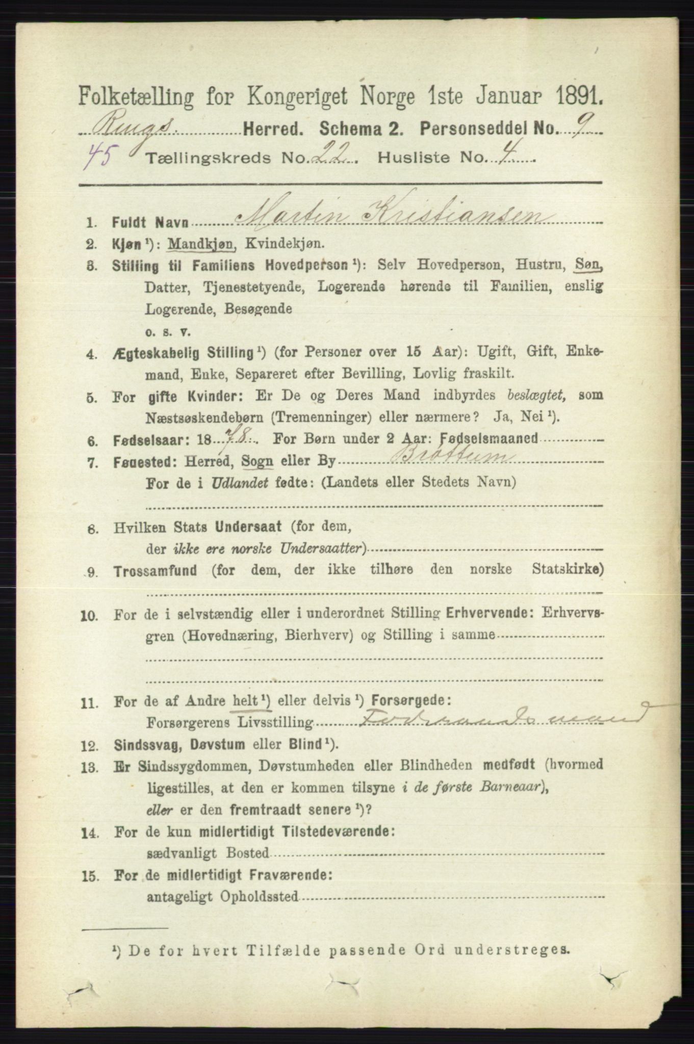 RA, 1891 census for 0412 Ringsaker, 1891, p. 12399