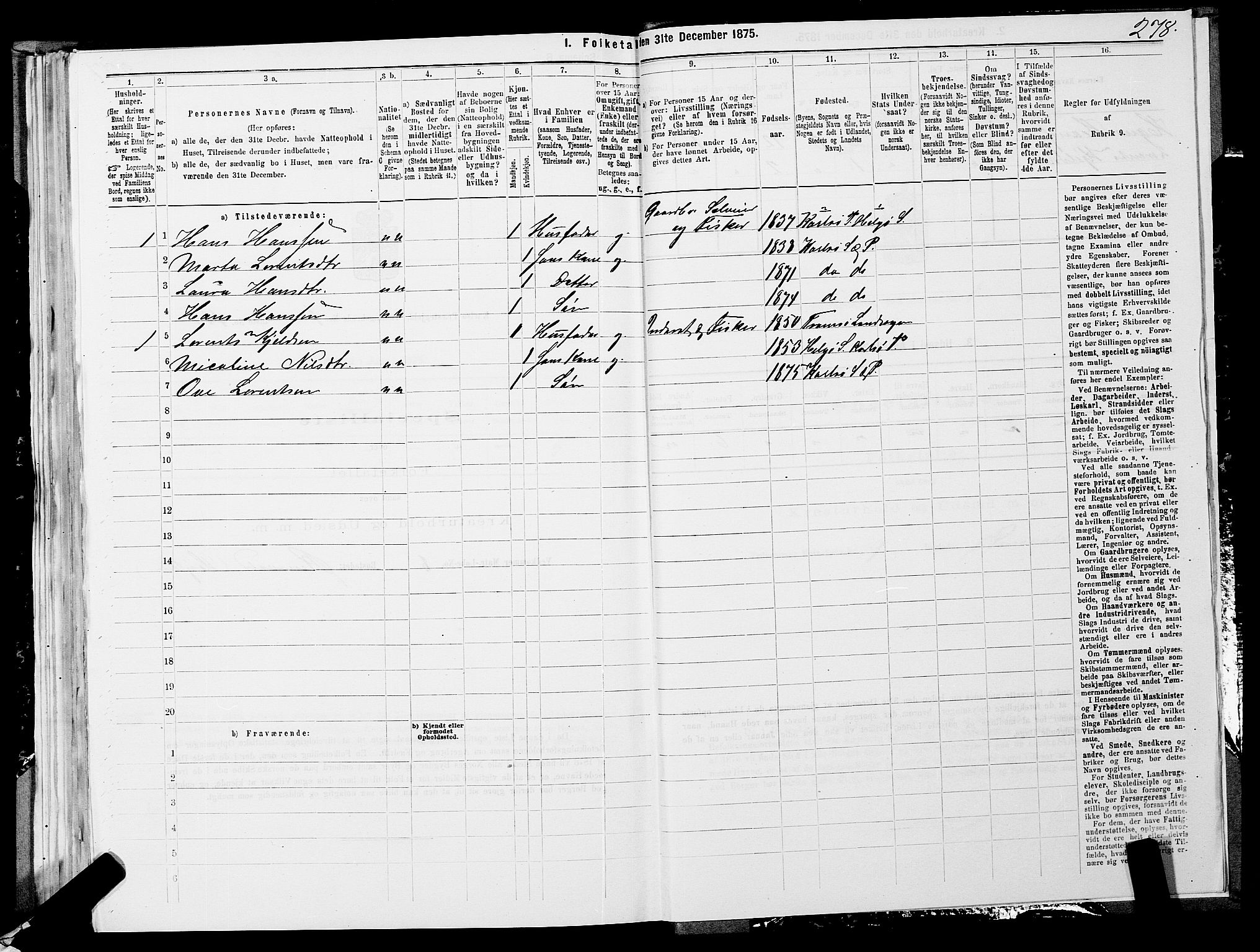 SATØ, 1875 census for 1936P Karlsøy, 1875, p. 1278