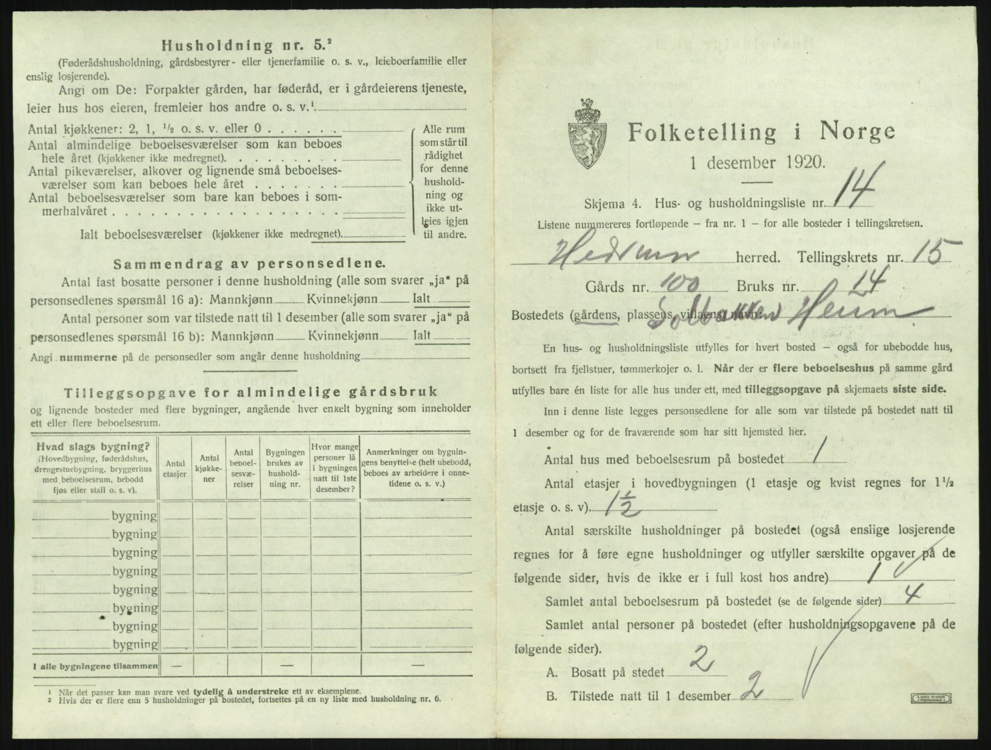 SAKO, 1920 census for Hedrum, 1920, p. 1439
