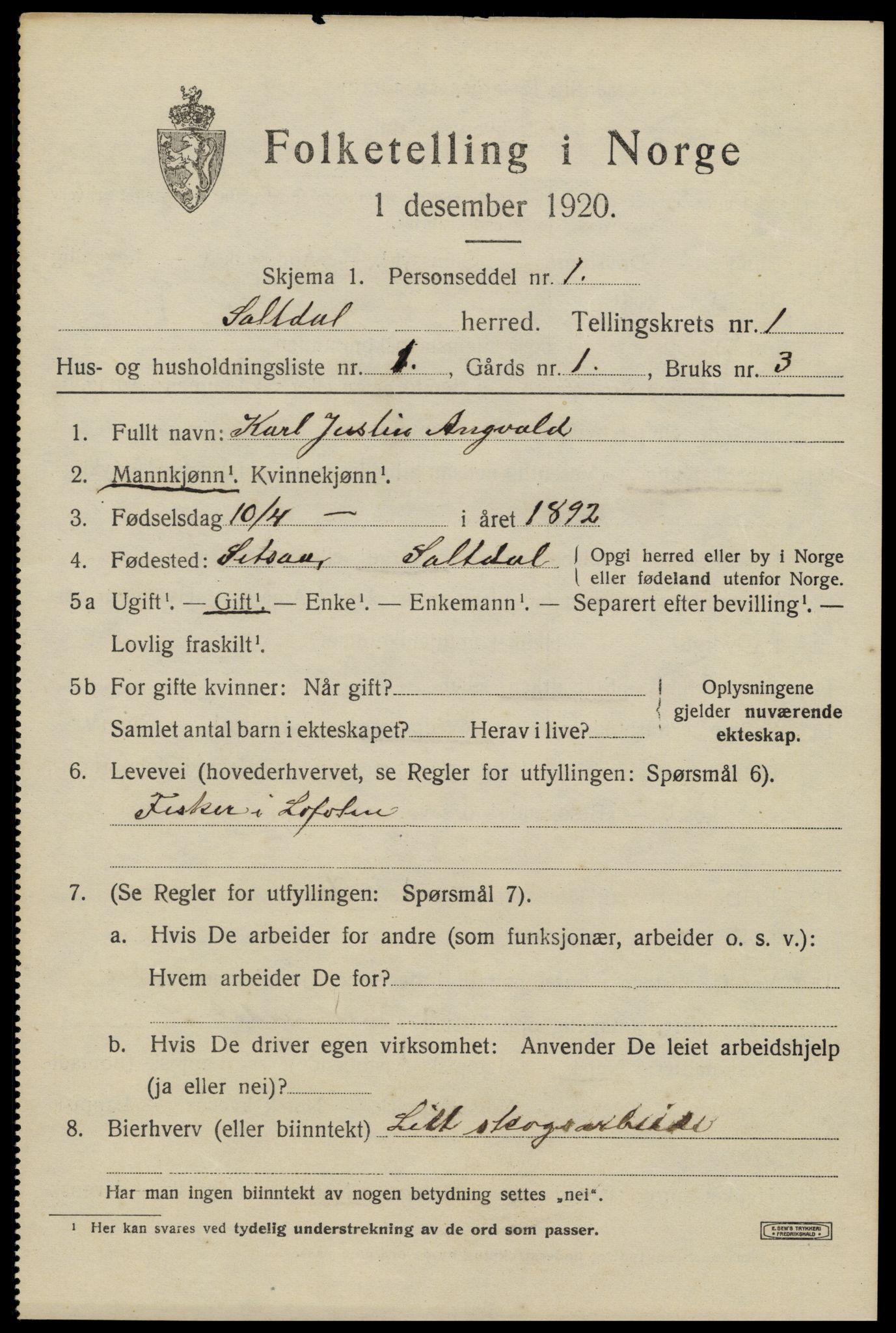 SAT, 1920 census for Saltdal, 1920, p. 1235