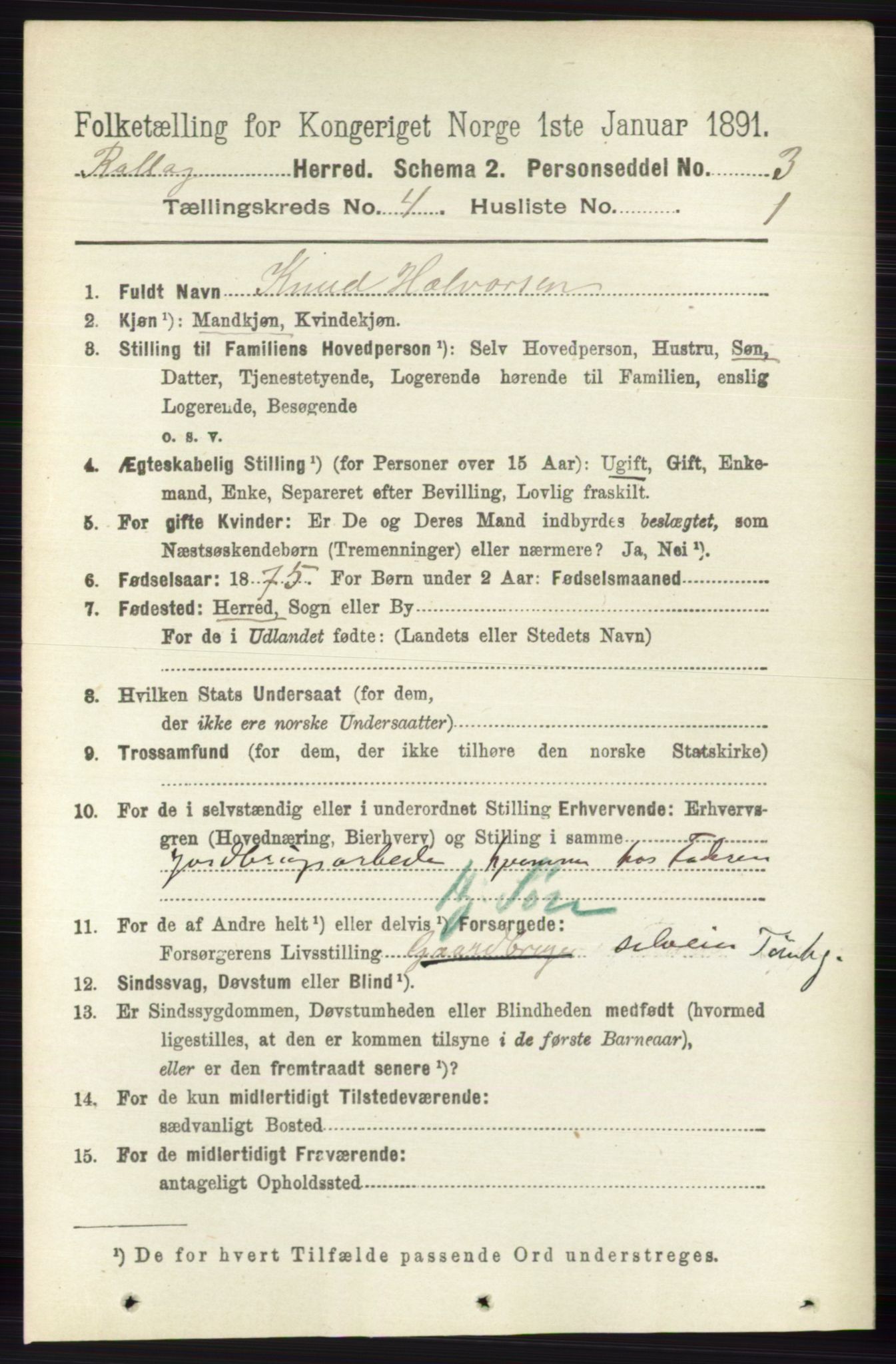 RA, 1891 census for 0632 Rollag, 1891, p. 1284