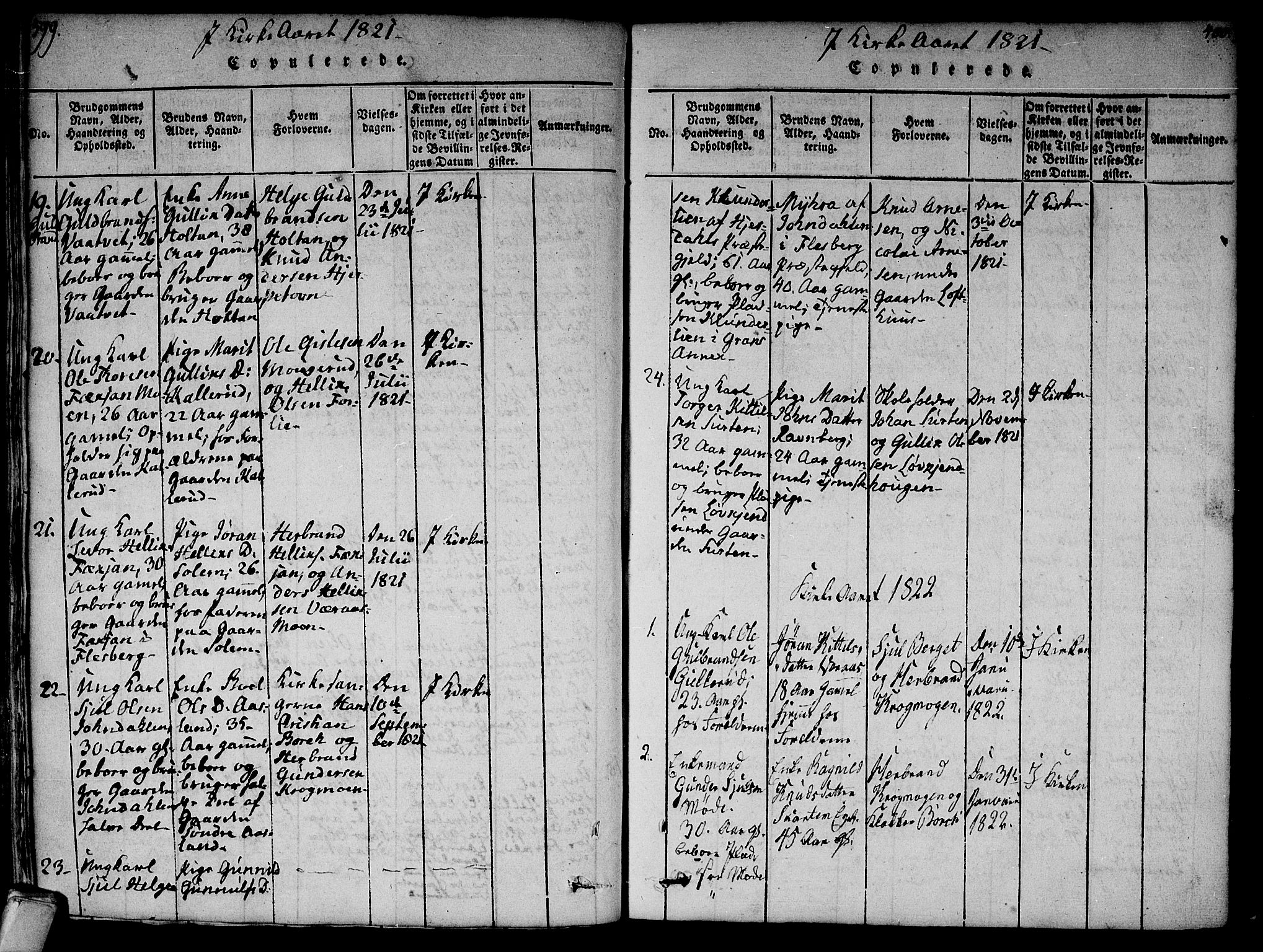 Flesberg kirkebøker, SAKO/A-18/F/Fa/L0005: Parish register (official) no. I 5, 1816-1834, p. 399-400
