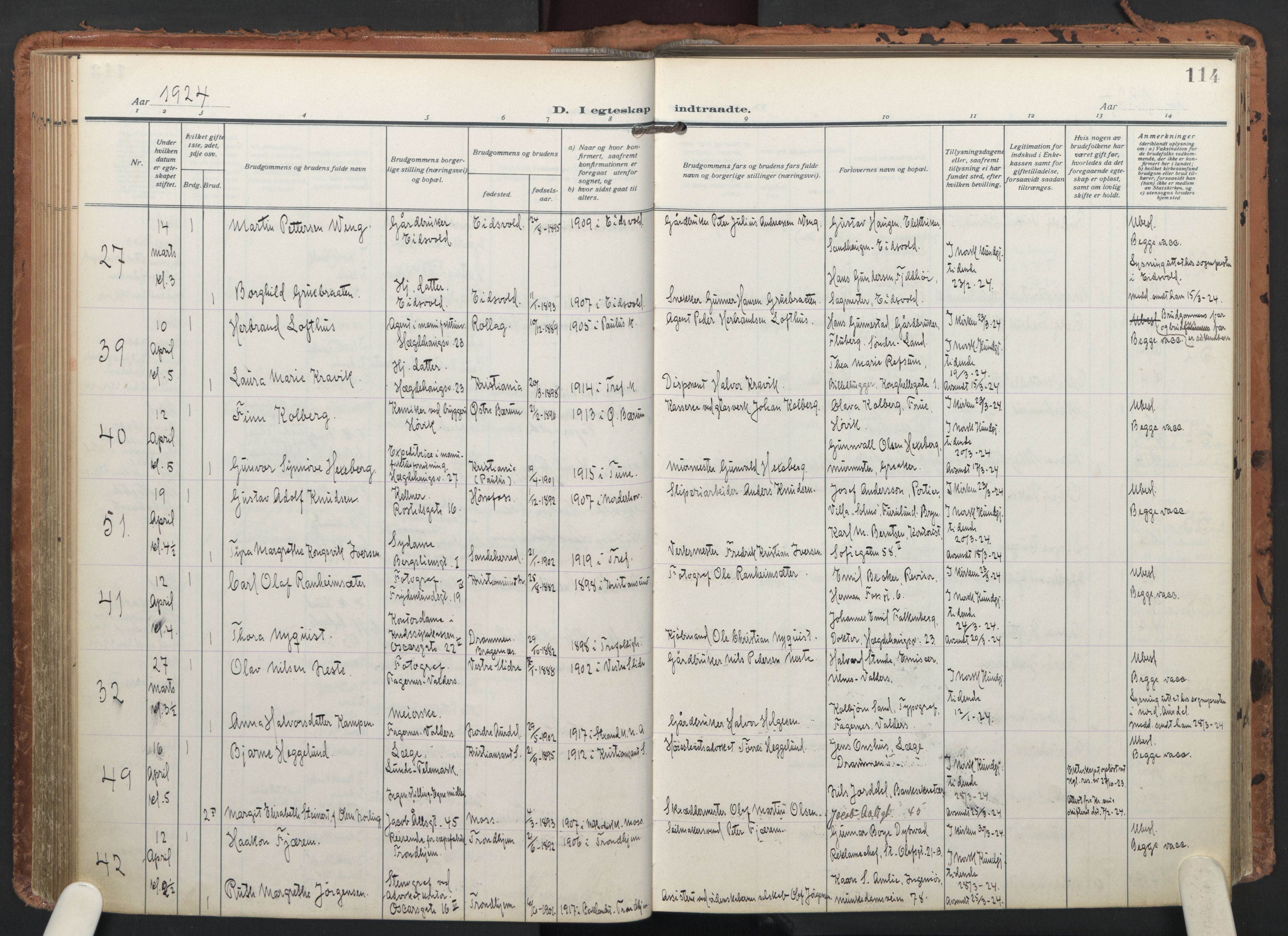 Trefoldighet prestekontor Kirkebøker, AV/SAO-A-10882/F/Fc/L0008: Parish register (official) no. III 8, 1920-1932, p. 114