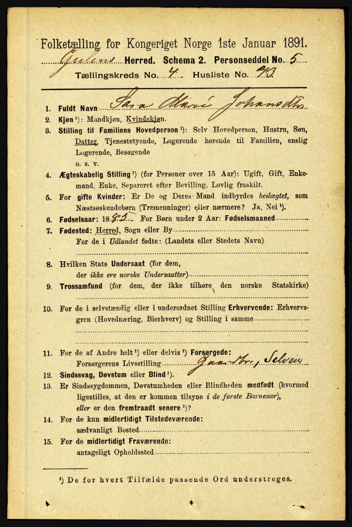 RA, 1891 census for 1411 Gulen, 1891, p. 1529