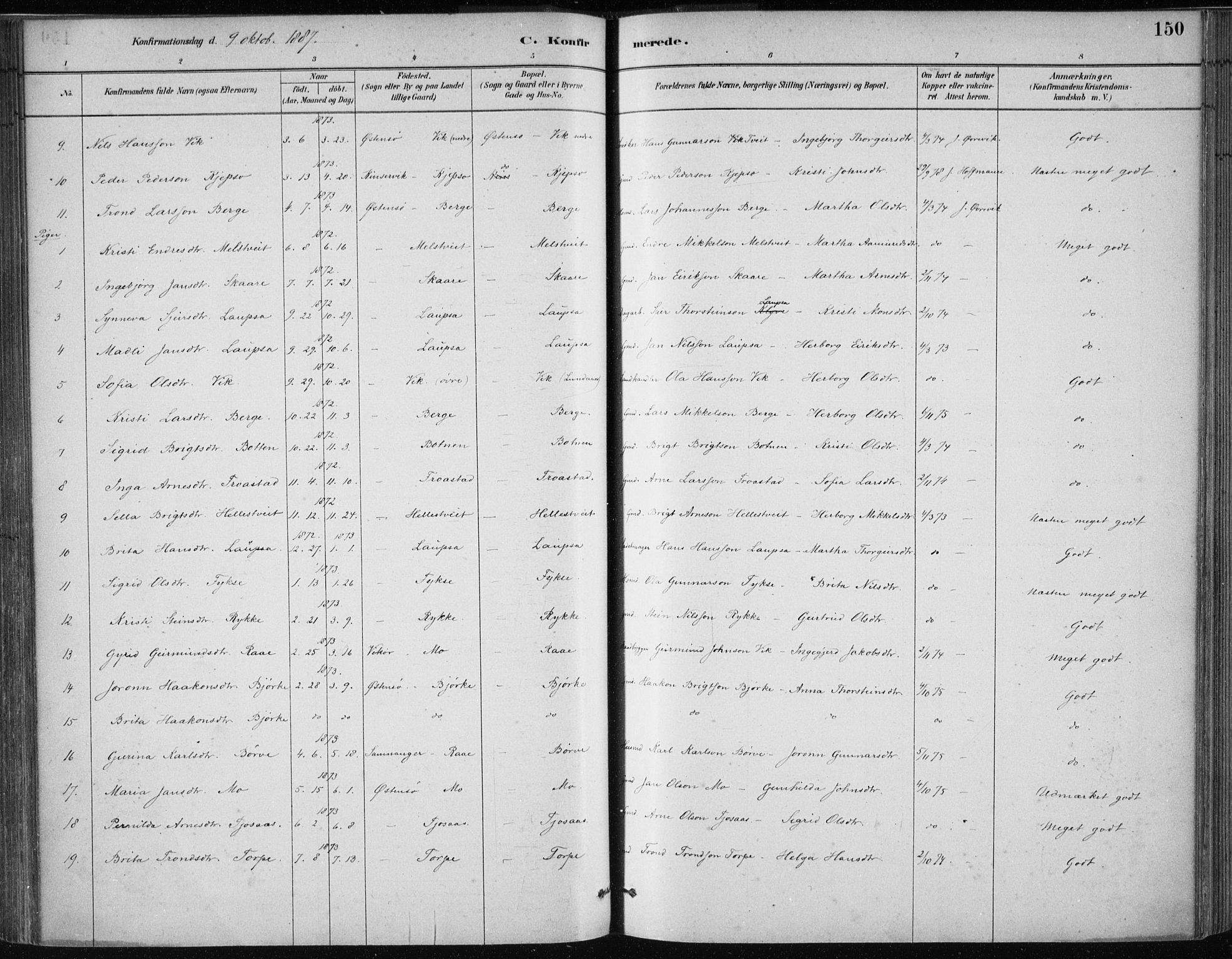 Kvam sokneprestembete, AV/SAB-A-76201/H/Haa: Parish register (official) no. C  1, 1880-1906, p. 150