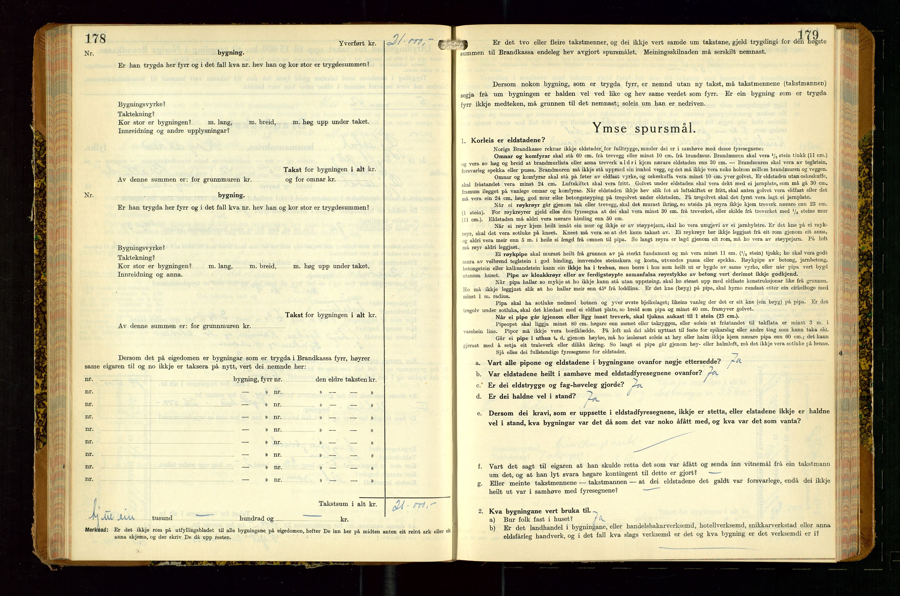 Gjesdal lensmannskontor, SAST/A-100441/Go/L0008: Branntakstskjemaprotokoll, 1937-1955, p. 178-179