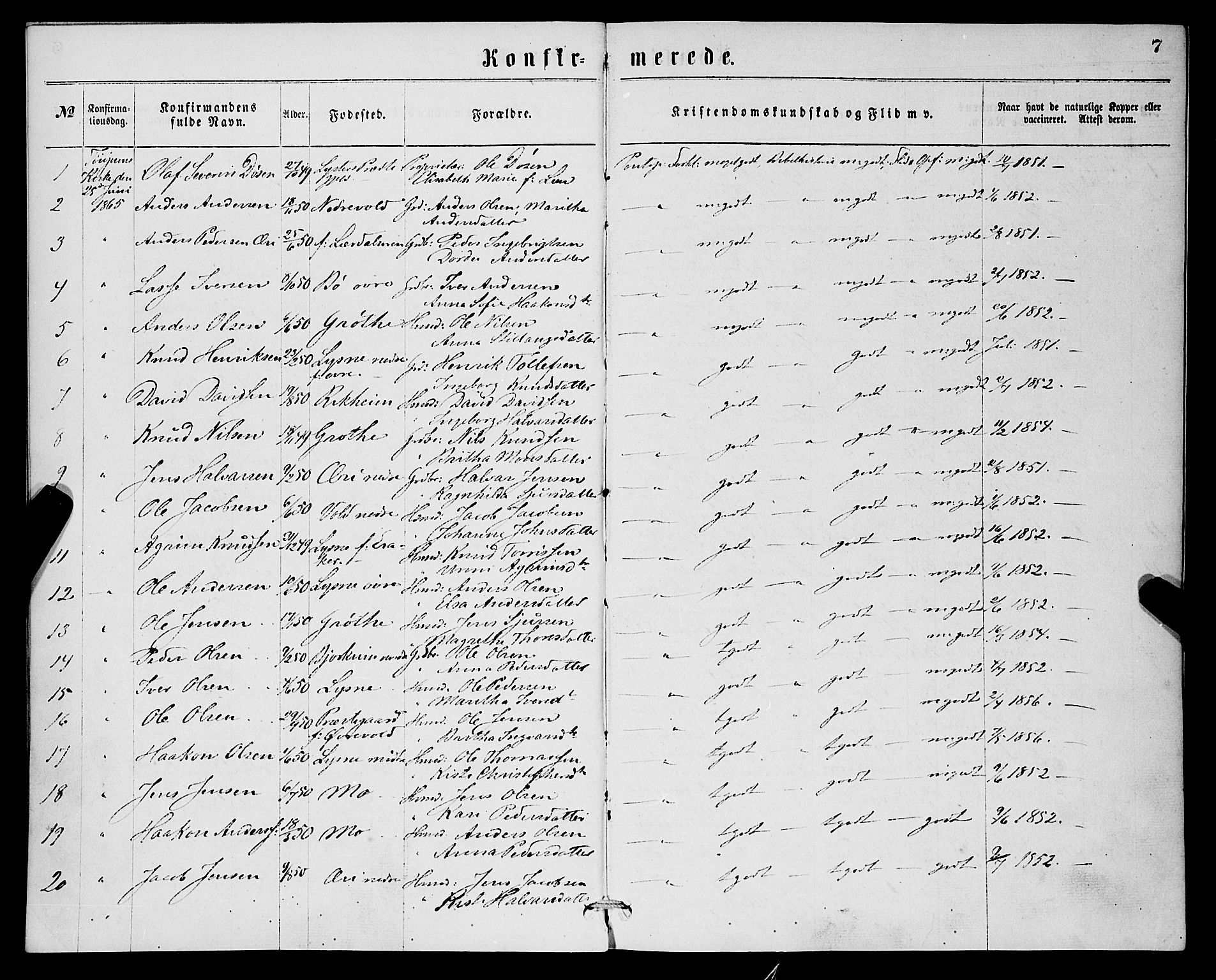 Lærdal sokneprestembete, SAB/A-81201: Parish register (official) no.  A 14, 1865-1877, p. 7