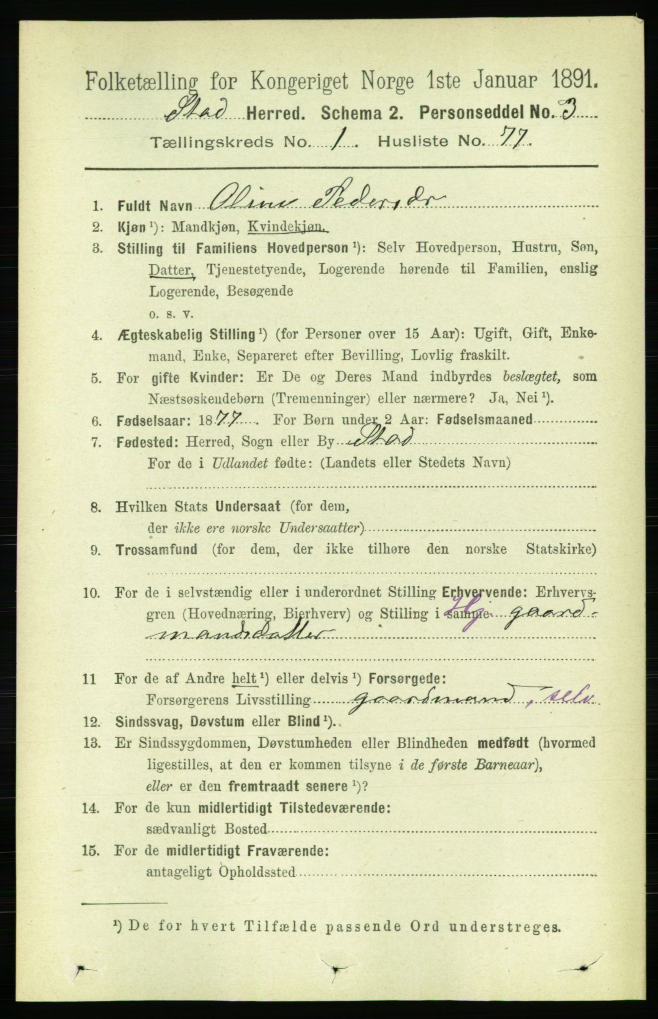 RA, 1891 census for 1734 Stod, 1891, p. 498