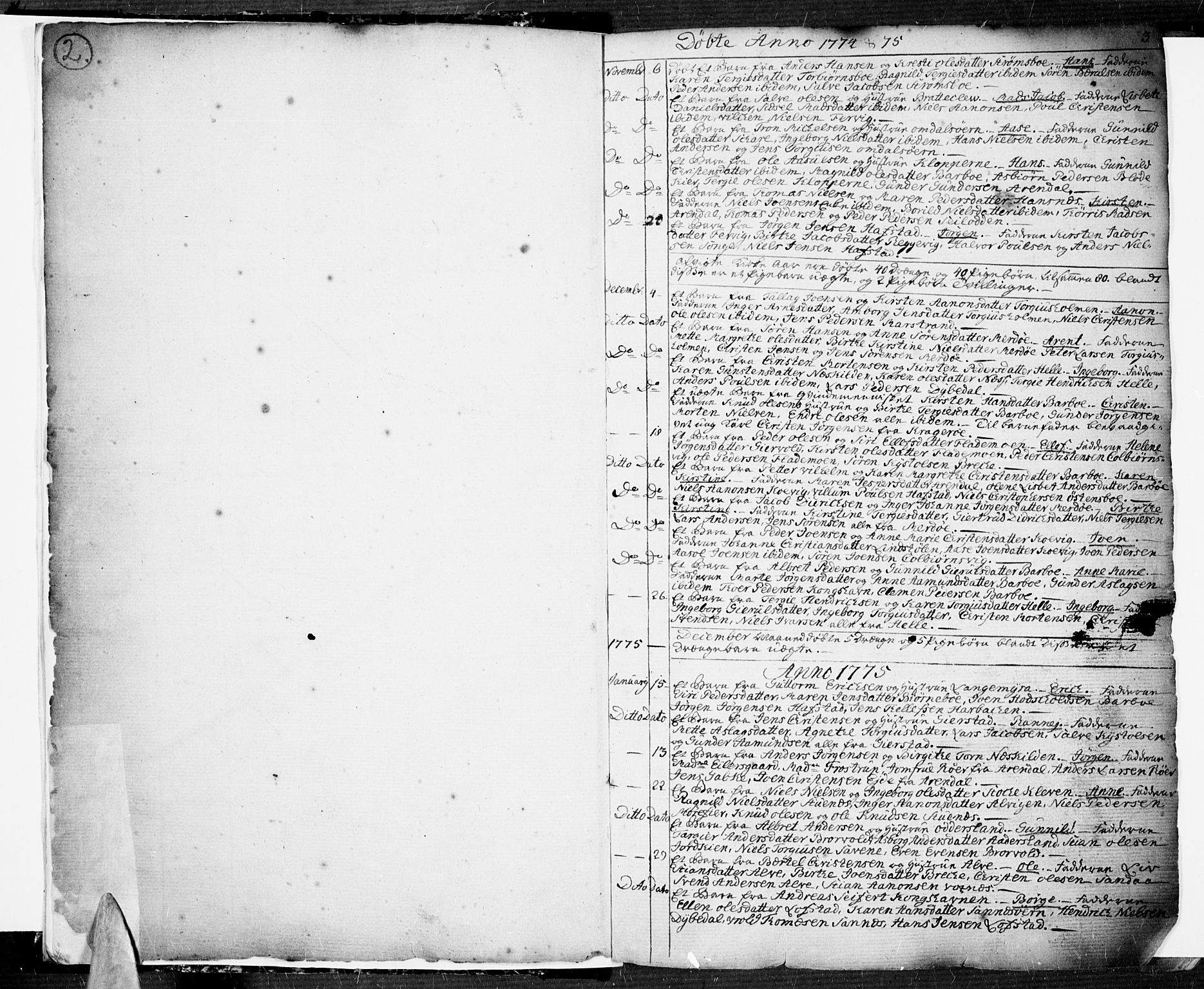 Tromøy sokneprestkontor, SAK/1111-0041/F/Fa/L0002: Parish register (official) no. A 2, 1773-1808, p. 2-3