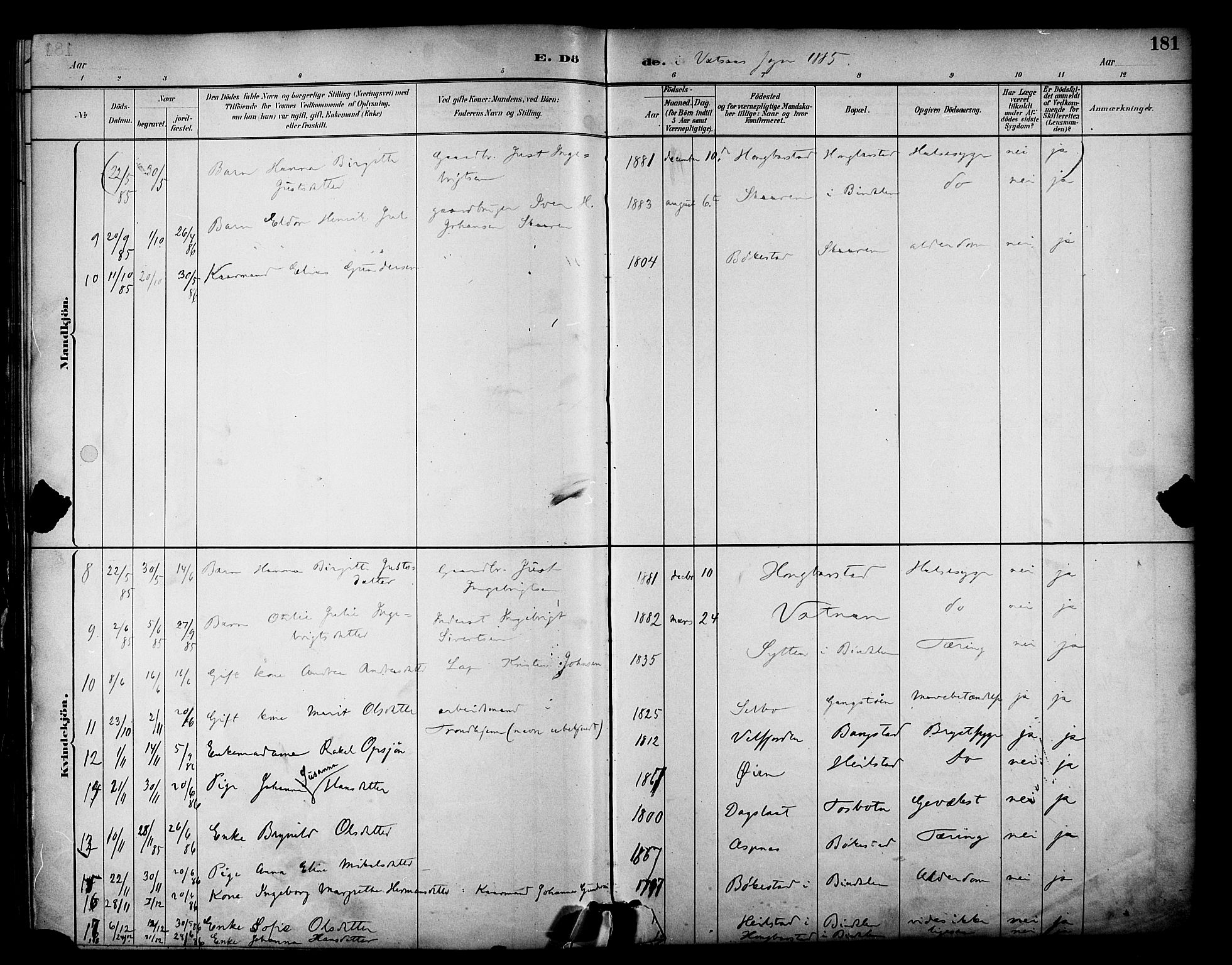 Ministerialprotokoller, klokkerbøker og fødselsregistre - Nordland, AV/SAT-A-1459/810/L0150: Parish register (official) no. 810A10 /1, 1884-1895, p. 181