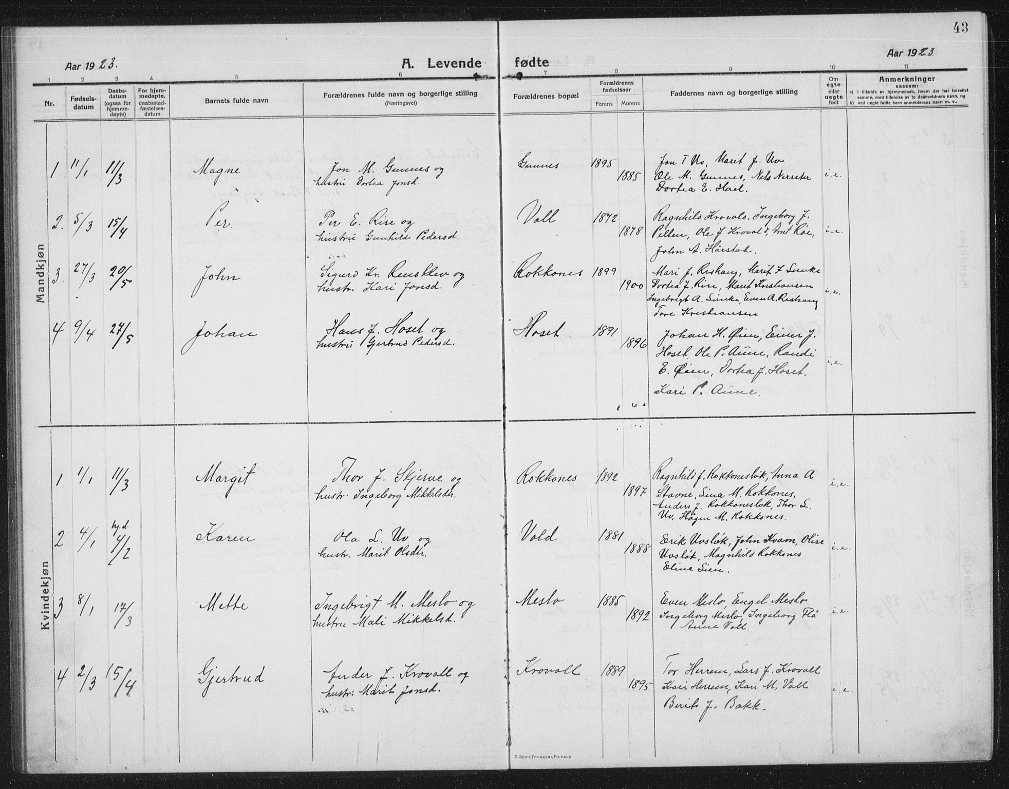 Ministerialprotokoller, klokkerbøker og fødselsregistre - Sør-Trøndelag, AV/SAT-A-1456/674/L0877: Parish register (copy) no. 674C04, 1913-1940, p. 43